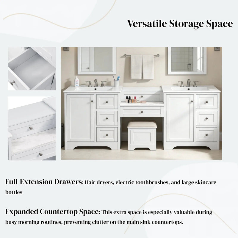 Double Sink Bathroom Vanity With Countertop, 2 Ceramic Sinks, 6 Drawers by HouseOfZazla