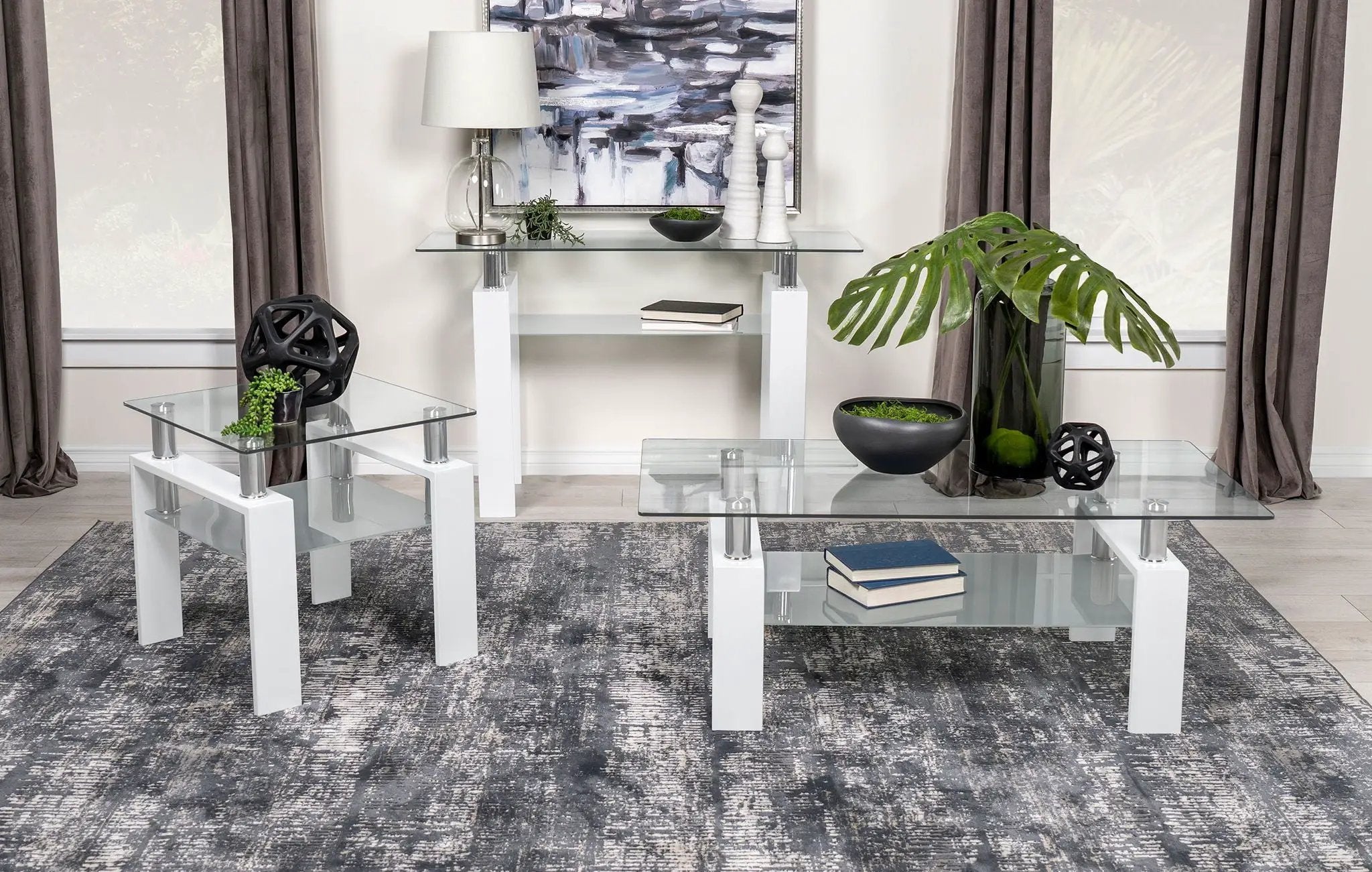 Dyer Rectangular Glass Top Entryway Sofa Console Table White by Unique Piece Furniture
