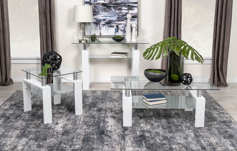 Dyer Rectangular Glass Top Entryway Sofa Console Table White by Unique Piece Furniture