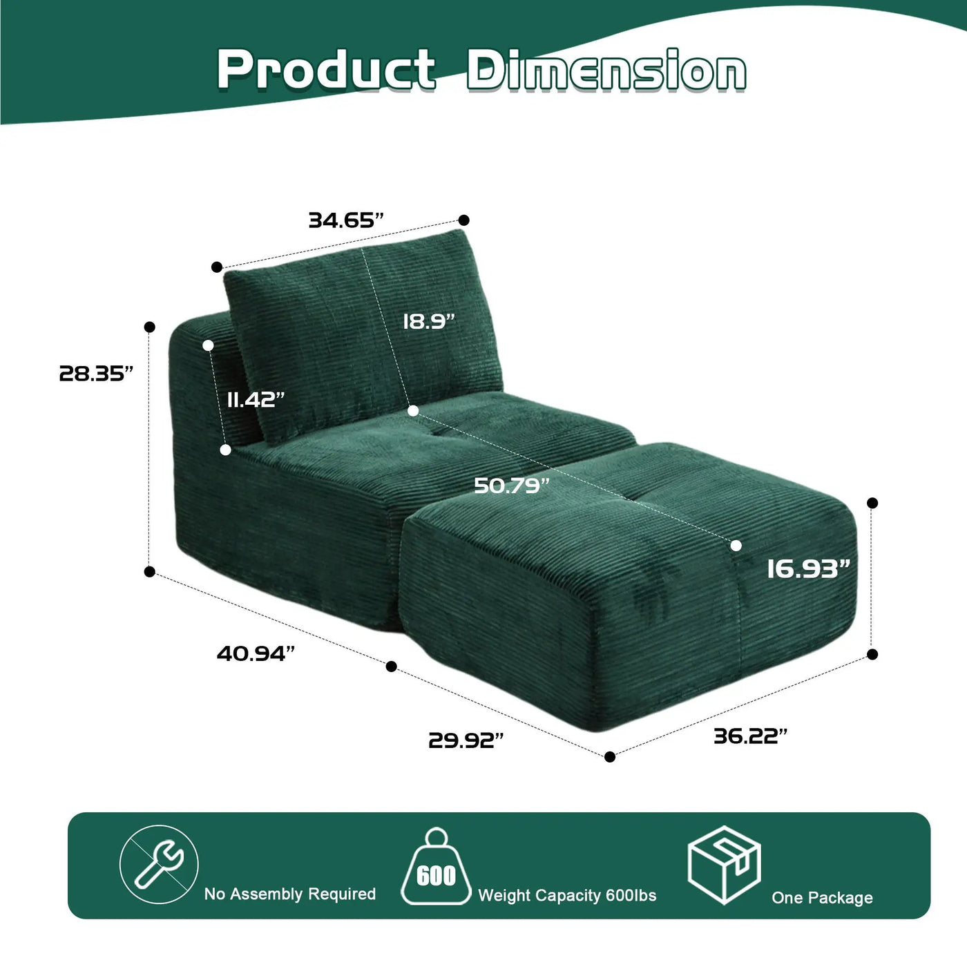 Single Chaise Longue With Movable Ottoman For Living Room by Unique Piece Furniture