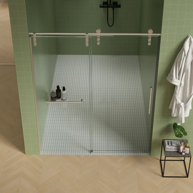 Frameless Shower Door, Sliding Shower Door, Premium 5 / 16" (8 Mm) Thick Tempered Glass Shower Enclosure With Towel Bar, Double Side Easy Clean Coat, Finished With Buffer by HouseOfZazla