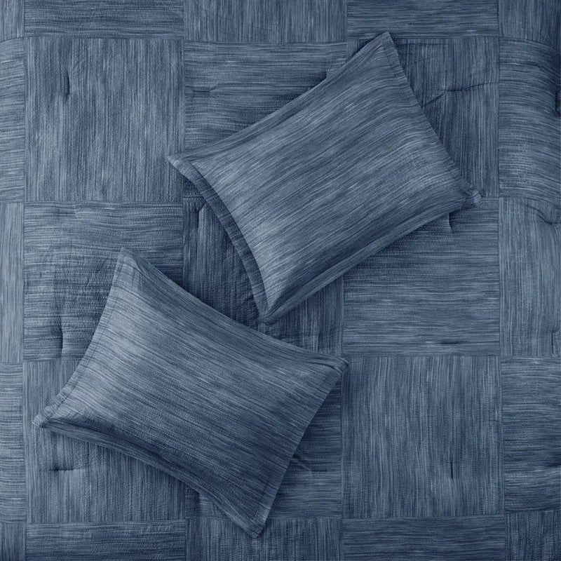 7 Piece Printed Seersucker Comforter Set Navy King by HouseOfZazla