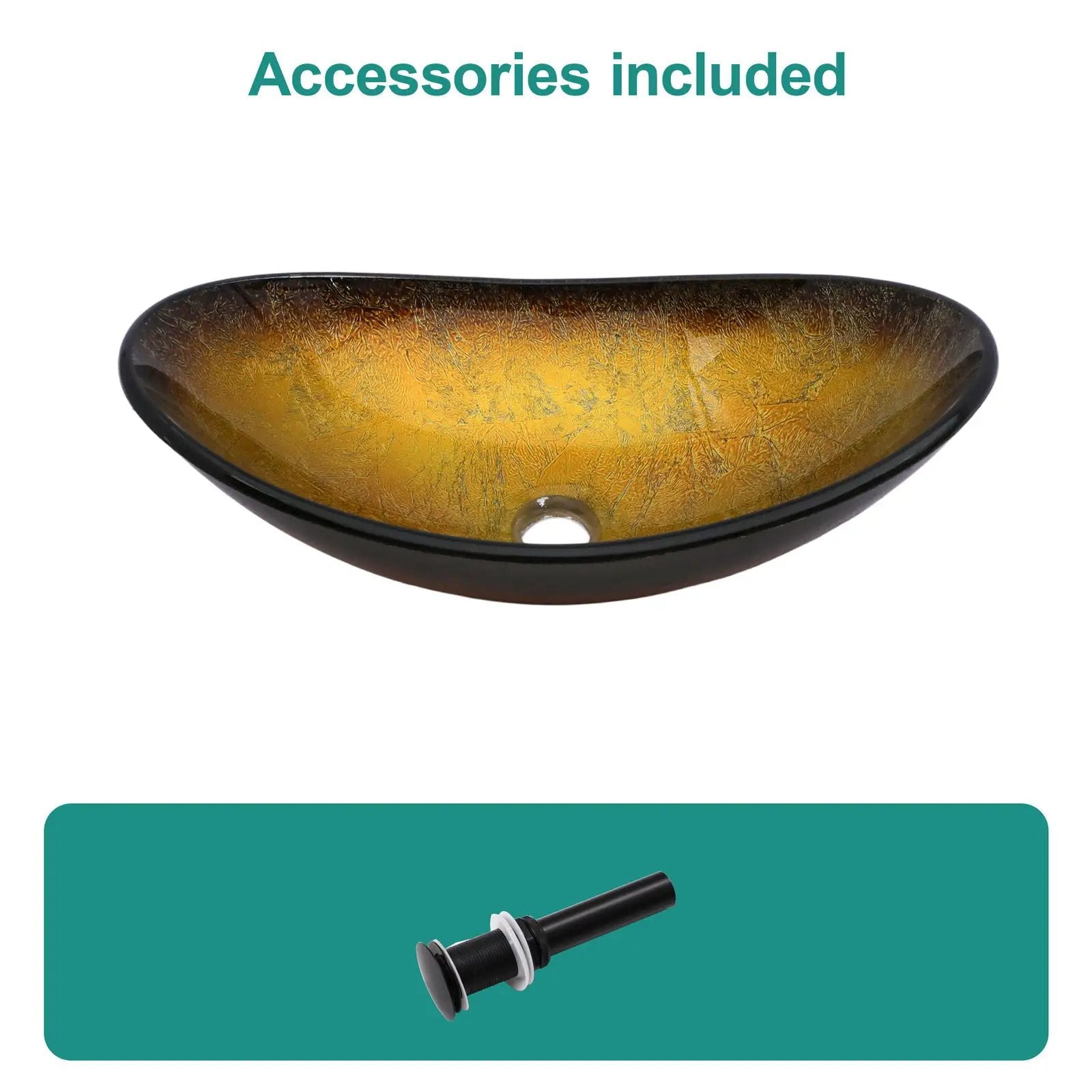 Vessel Sink With Pop Up Drain, Boat Shape Above Counter Bathroom Sink - Gold by HouseOfZazla