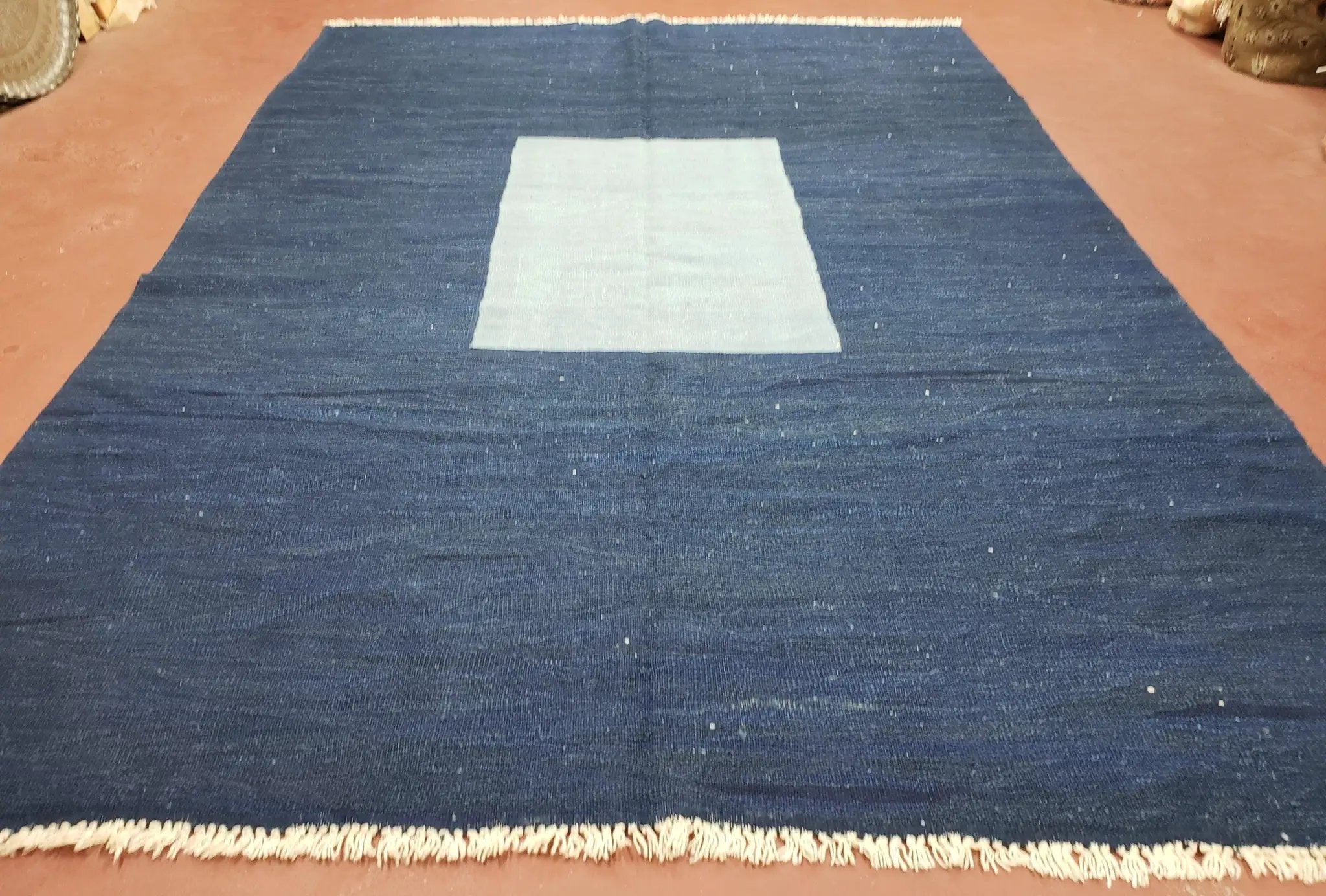 Large Blue Turkish Kilim Rug 7x10, Handmade, Wool by Jewel Rugs