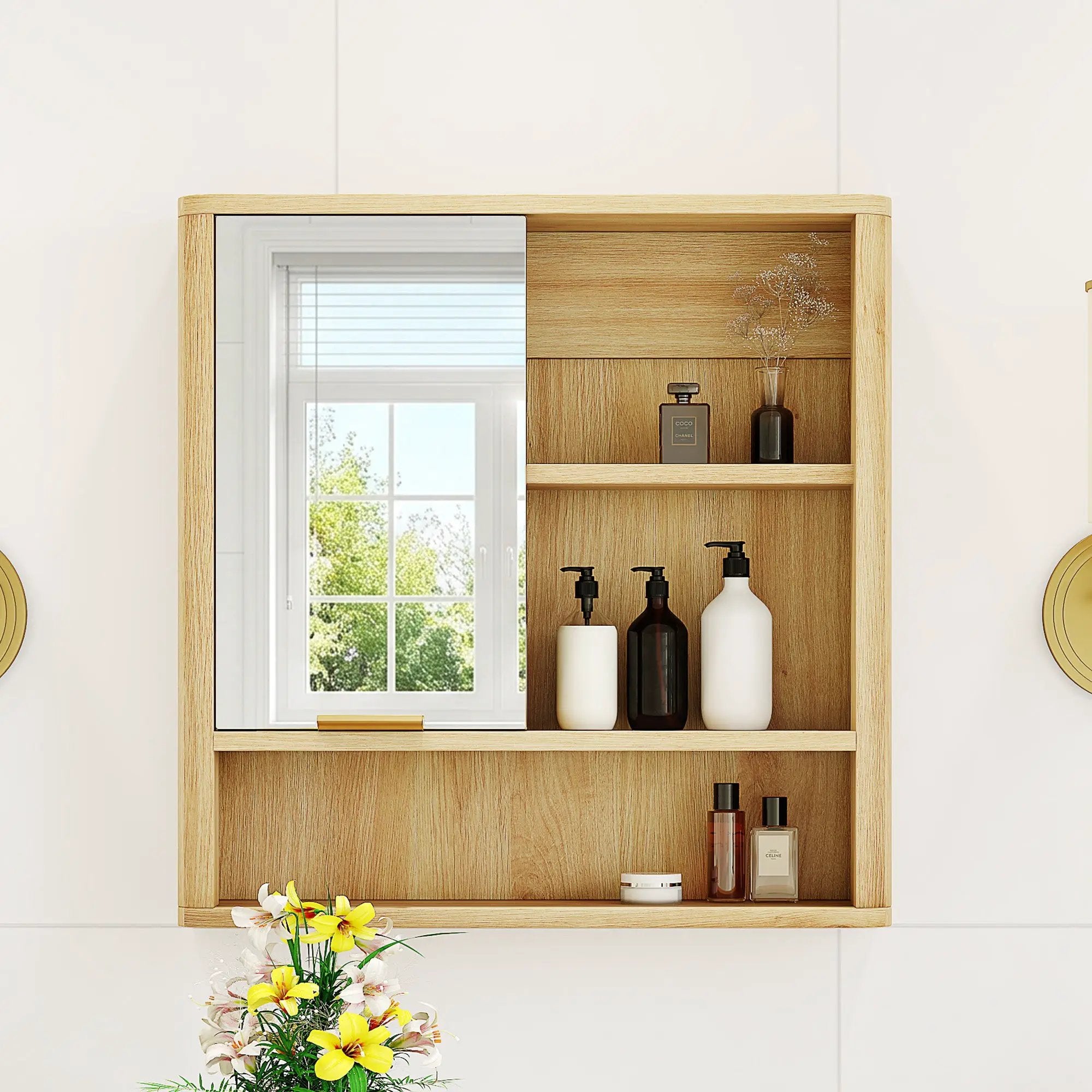 Natural Wood Finish Wall Mounted Mirror Cabinet by HouseOfZazla