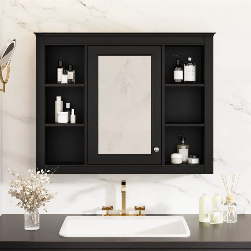 Wall Mounted Medicine Cabinet With Mirror, Storage Cabinet Featuring 6 Open Shelves And Adjustable Interior by HouseOfZazla