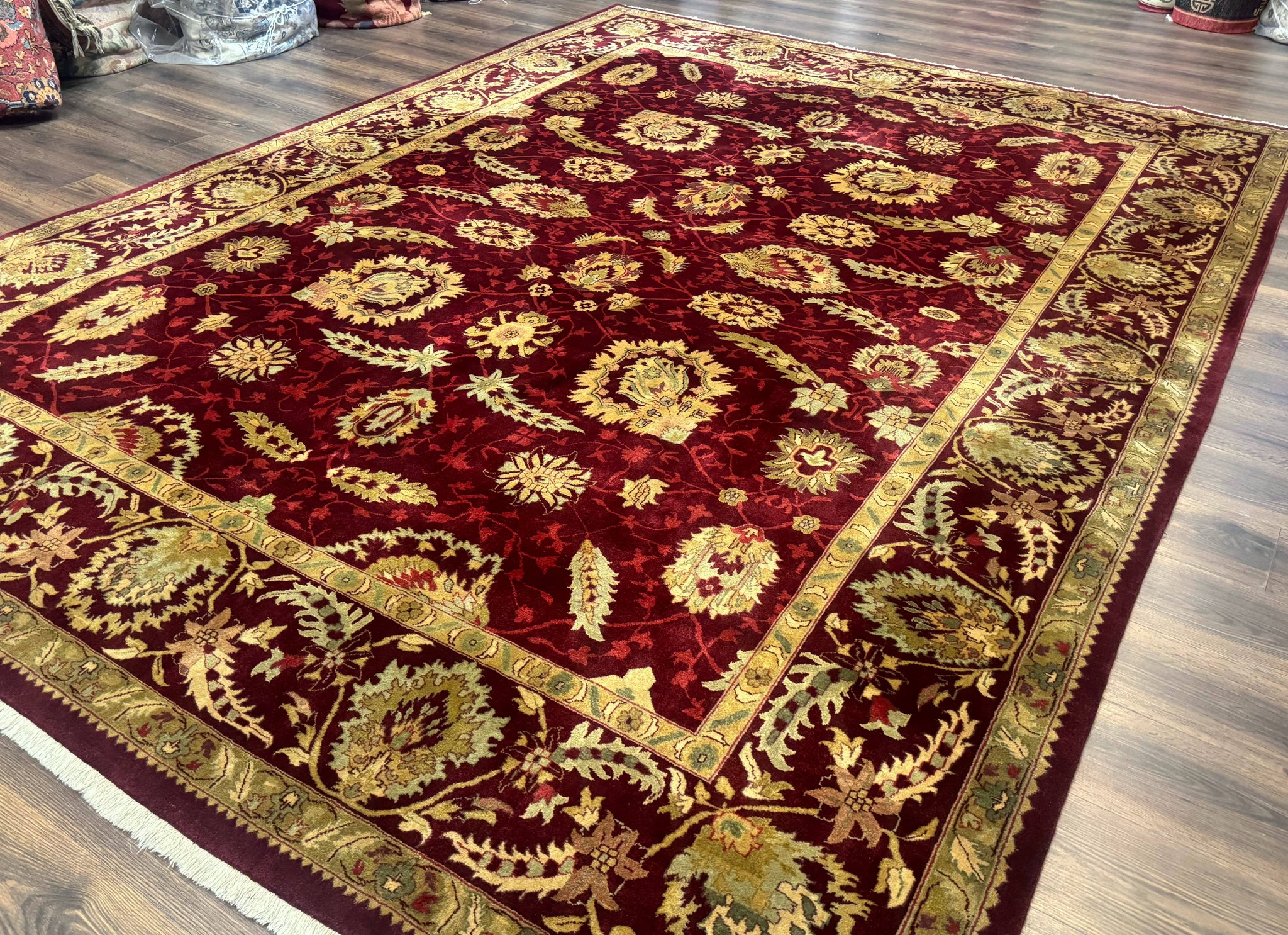 Indo Mahal Rug 9x12, Allover Pattern, Dark Red, Traditional Wool Area Rug by Jewel Rugs