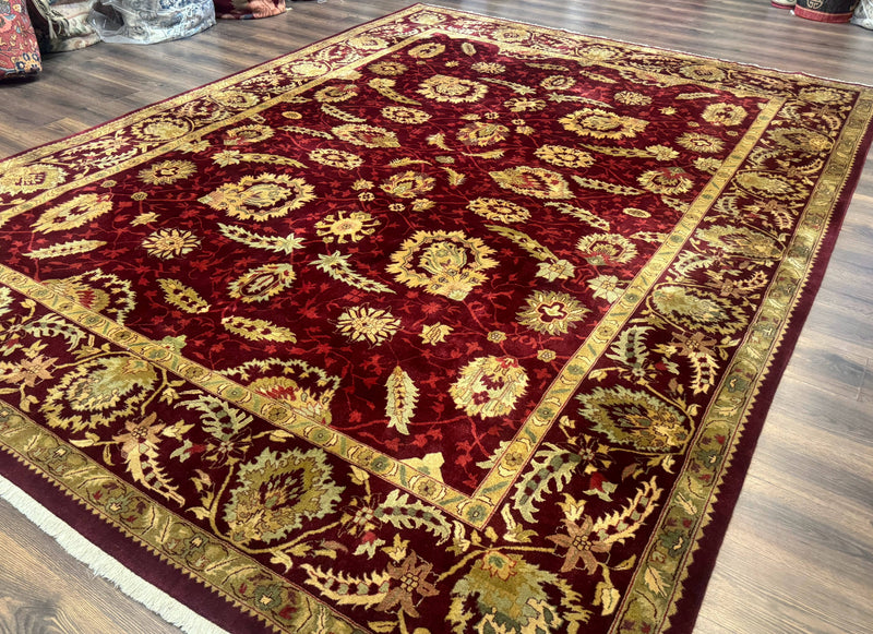 Indo Mahal Rug 9x12, Allover Pattern, Dark Red, Traditional Wool Area Rug by Jewel Rugs