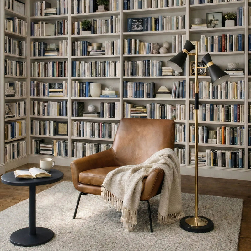 Axis - Floor Lamp With 4 Way Switch Double Spots With Base - Black / Gold by Unique Piece Furniture