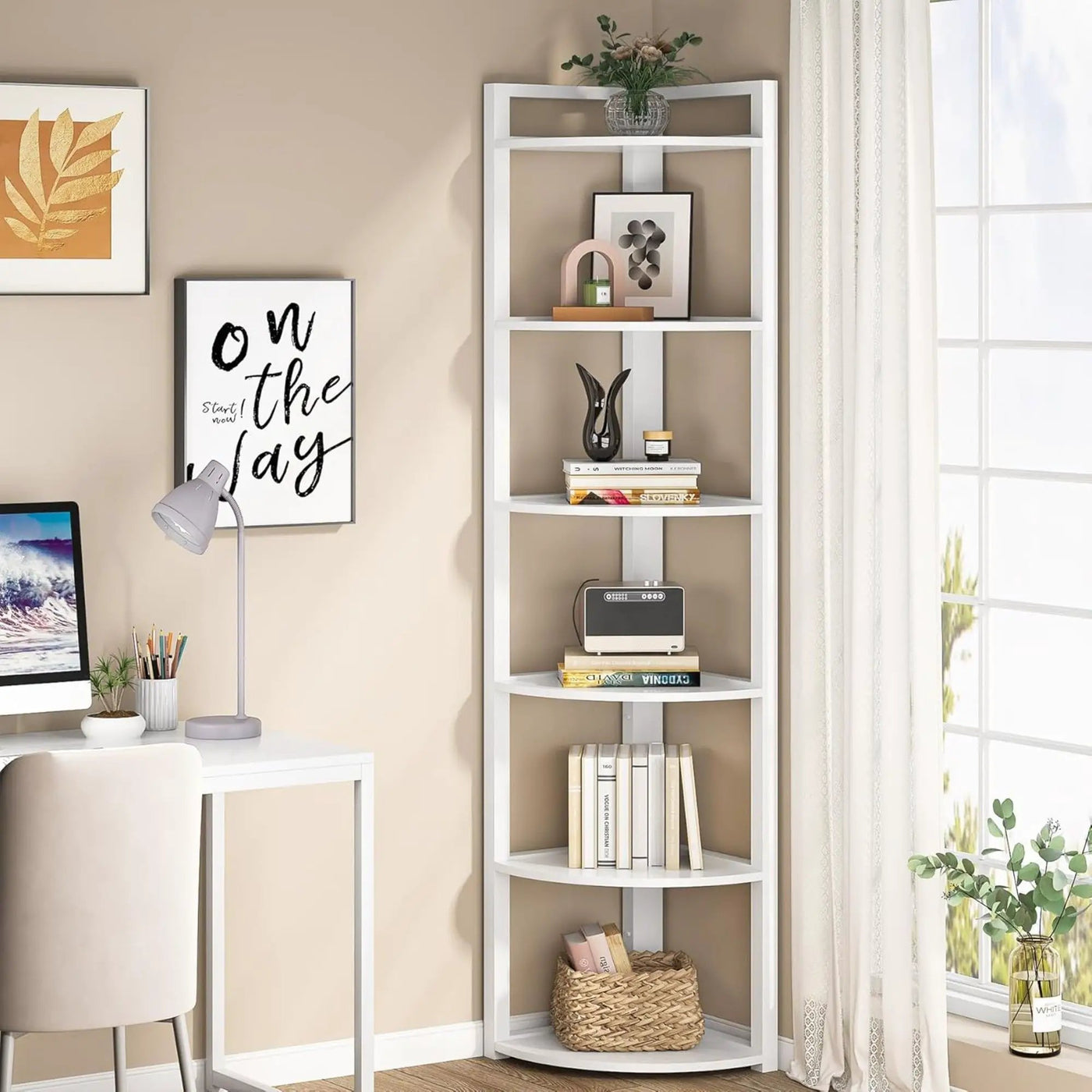Tall 6 Tier Corner Bookshelf For Living Room by HouseOfZazla