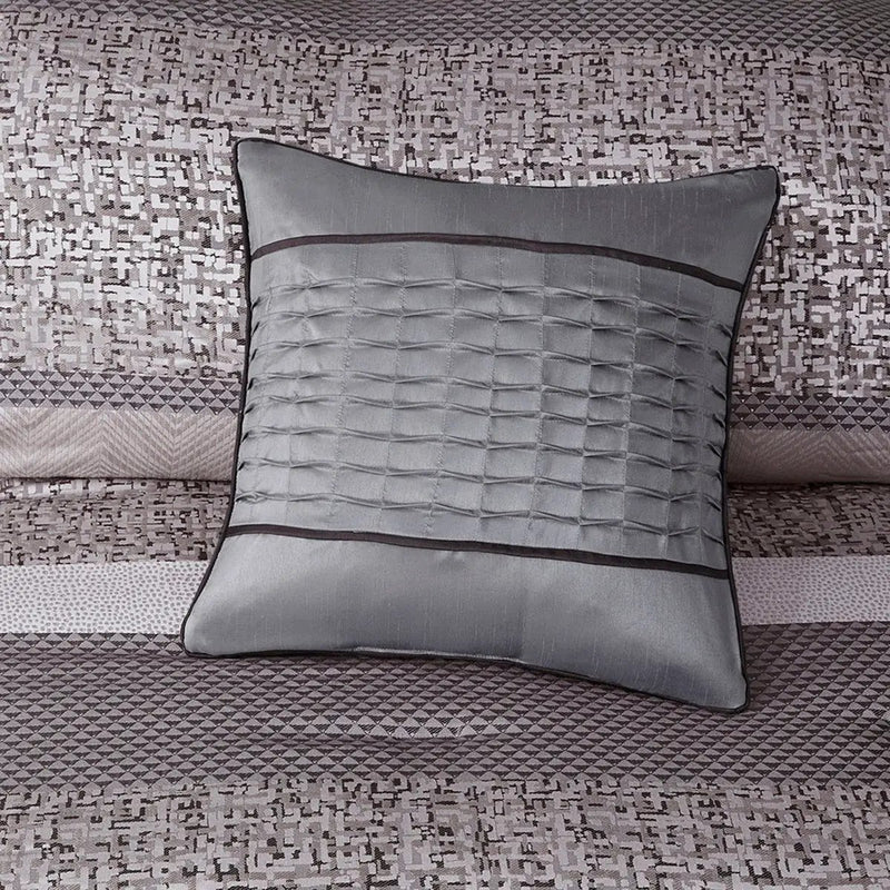 7 Piece Jacquard Comforter Set Grey/Taupe Queen by HouseOfZazla