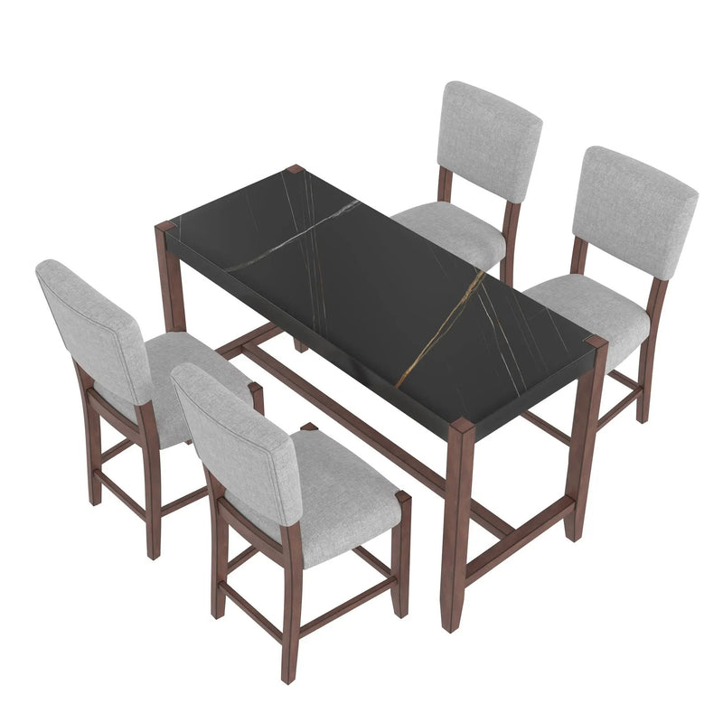 5 Piece Counter Height Dining Set, Bar Table With 4 Upholstered Chairs by HouseOfZazla