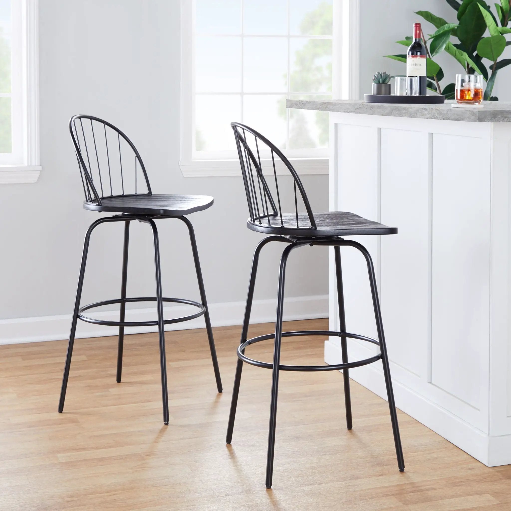 Riley - Claire Farmhouse Fixed Height Barstool With Swivel With Round Footrest (Set of 2) by Unique Piece Furniture