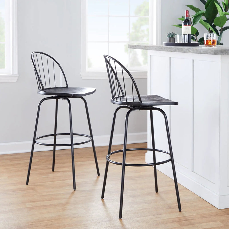 Riley - Claire Farmhouse Fixed Height Barstool With Swivel With Round Footrest (Set of 2) by Unique Piece Furniture