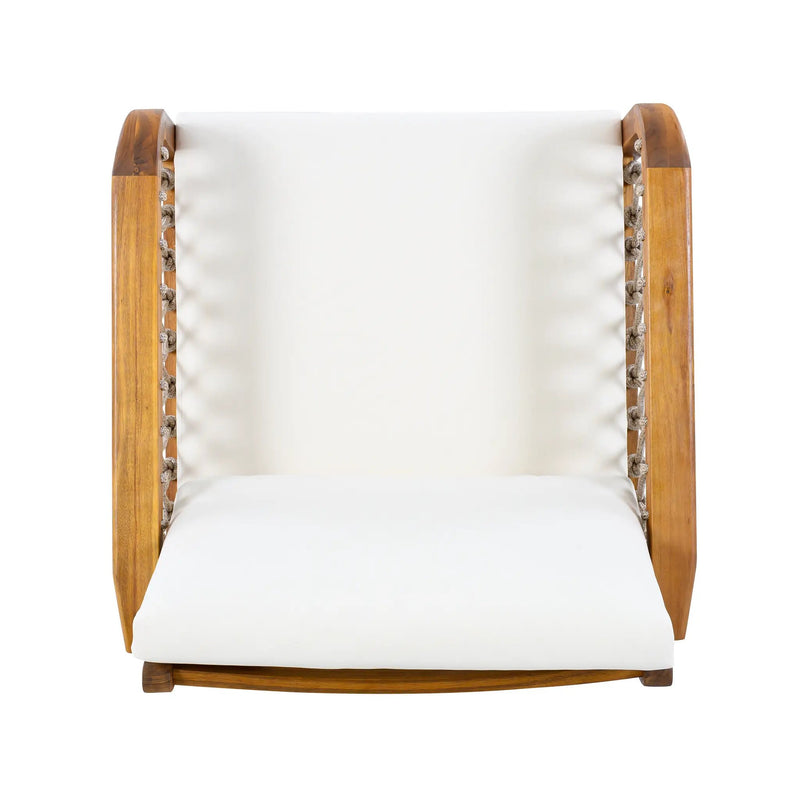 Outdoor Acacia Wood Club Chair with Handwoven Rope, Teak Finish by HouseOfZazla