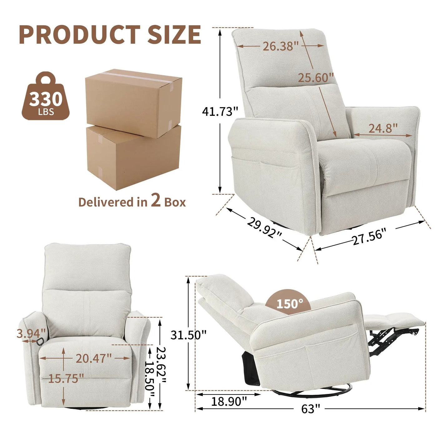270° Power Swivel Rocker Glider Recliner Chair With USB Ports by Unique Piece Furniture