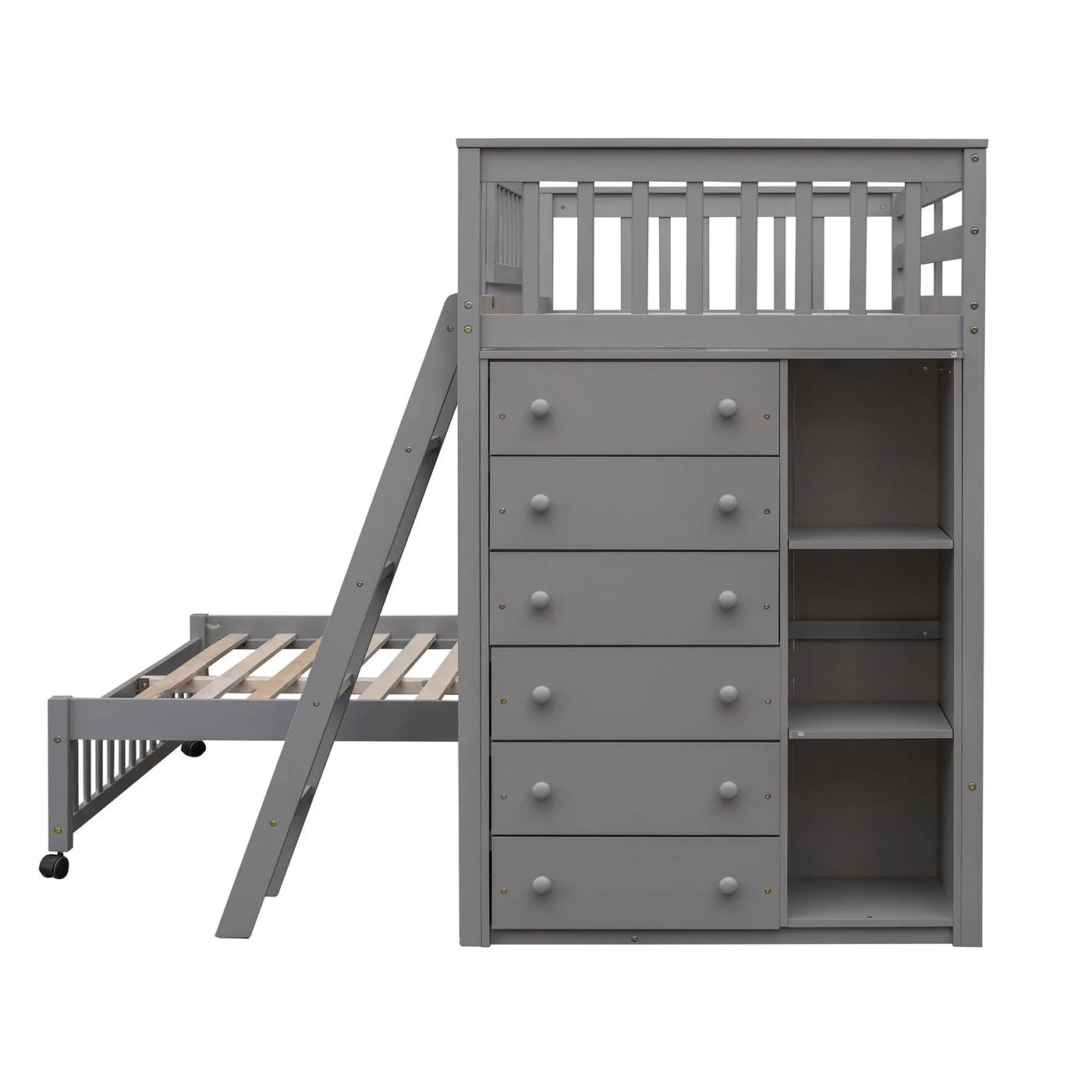 Bunk Bed With 6 Drawers And Flexible Shelves, Bottom Bed With Wheels by HouseOfZazla
