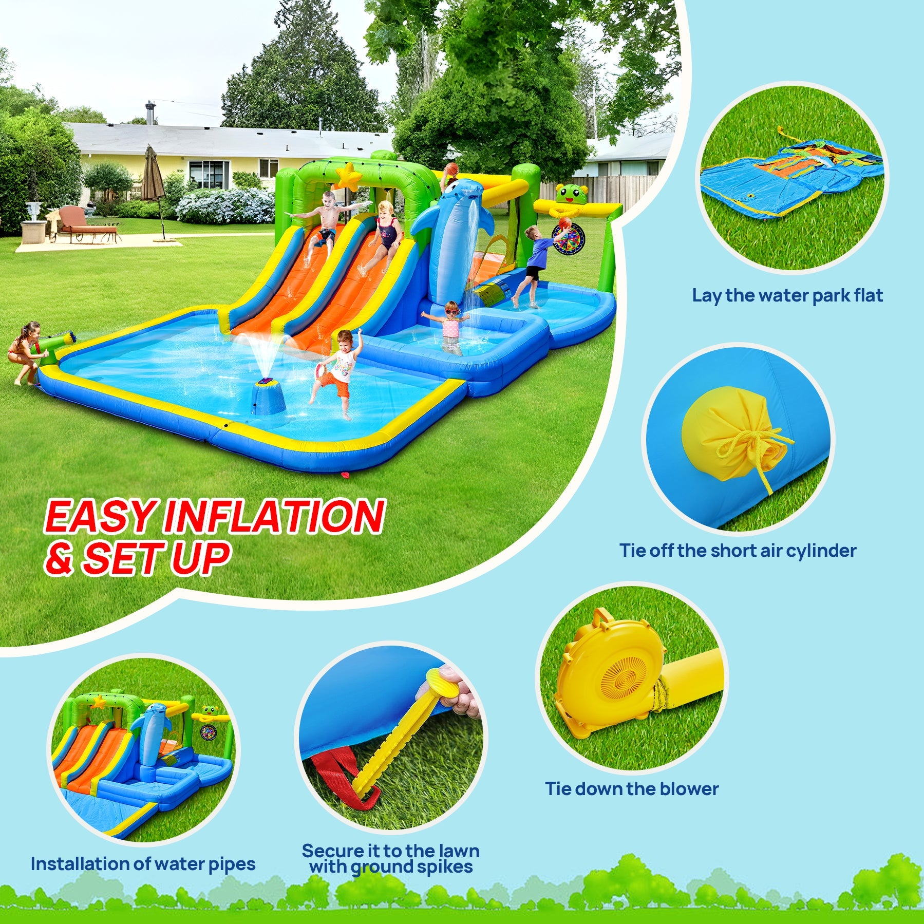 9-in-1 Inflatable Bounce House with Water Features for Kids by HouseOfZazla
