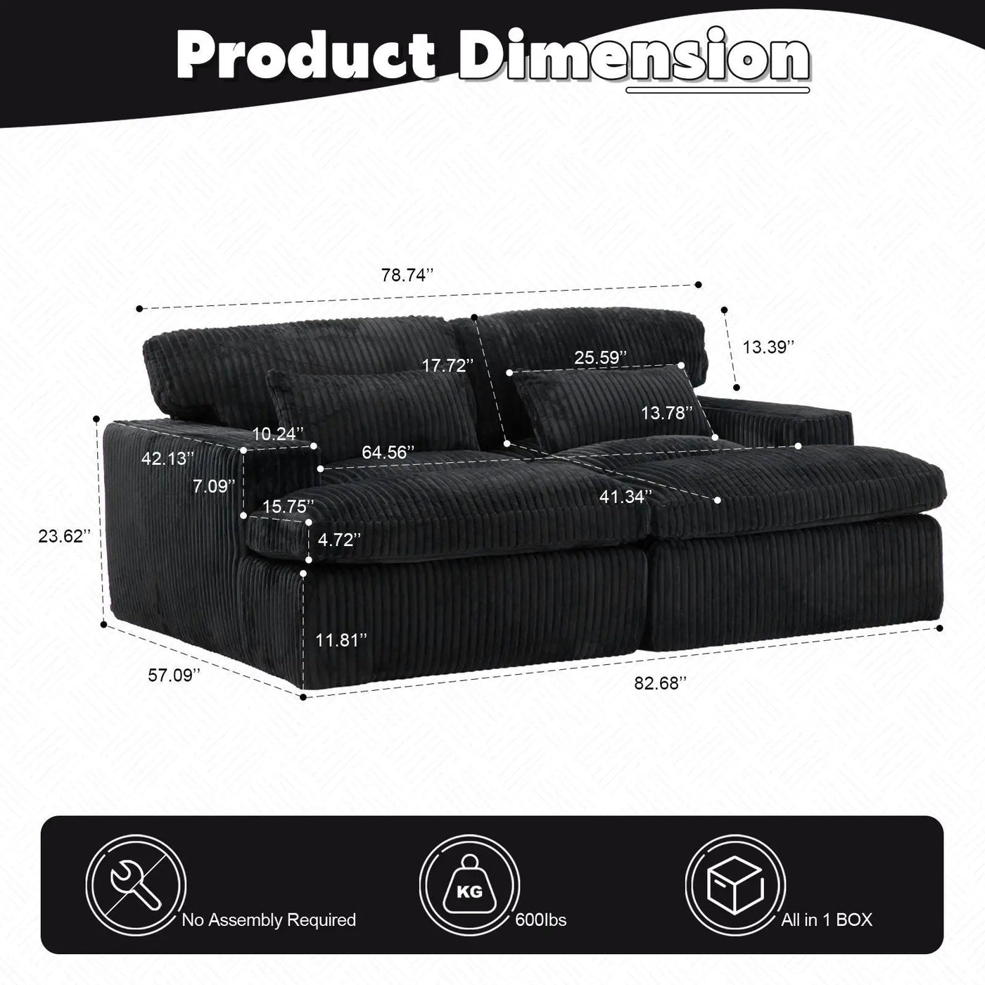 Double Chaise Lounge Chair, Oversized Upholstered Sleeper Cloud Couch by Unique Piece Furniture