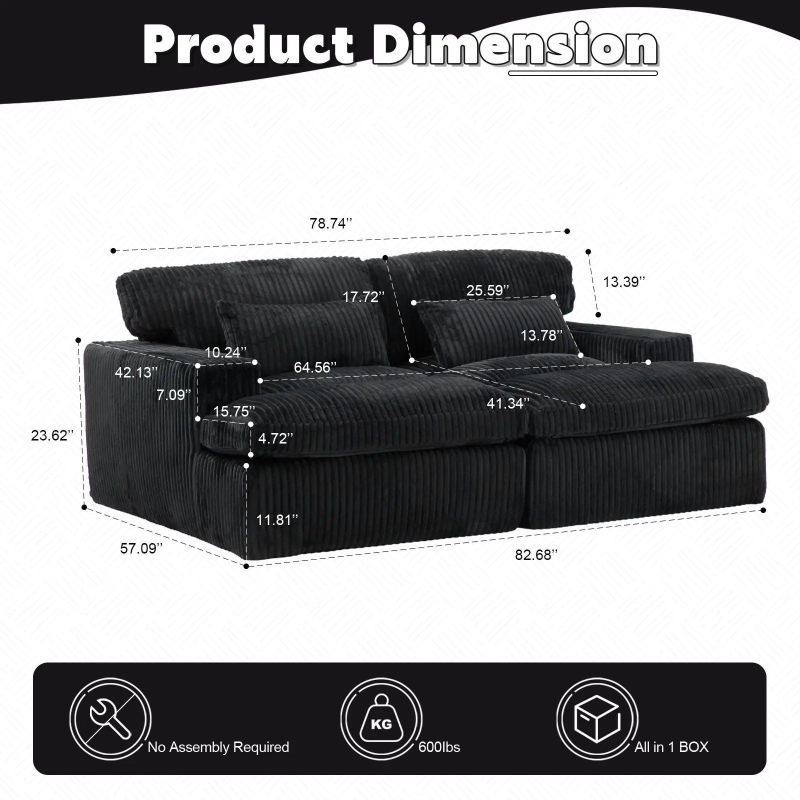 Double Chaise Lounge Chair, Oversized Upholstered Sleeper Cloud Couch by Unique Piece Furniture