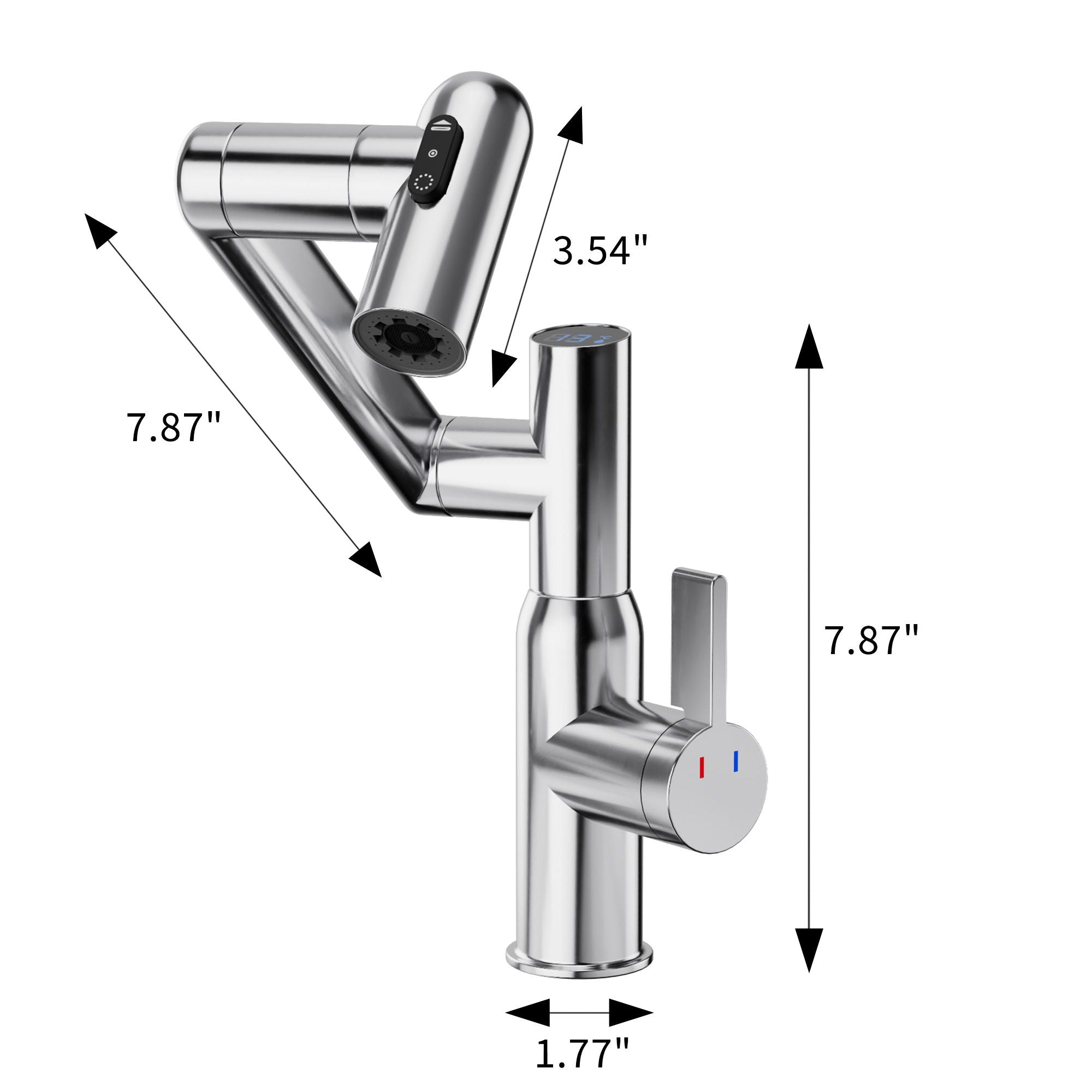 Bathroom Sink Faucet With Spray Function And Temperature Display, Anti Skid Switch, 360 Degree Rotary by HouseOfZazla