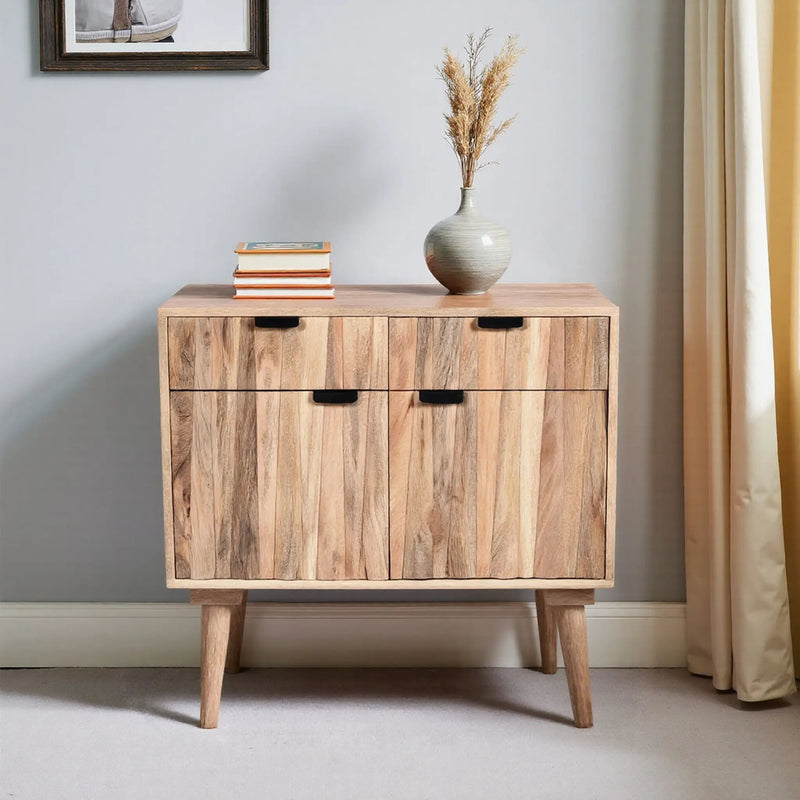 Stylish Style 2 Drawer 2 Door Cabinet, Mango Wood - Natural by HouseOfZazla