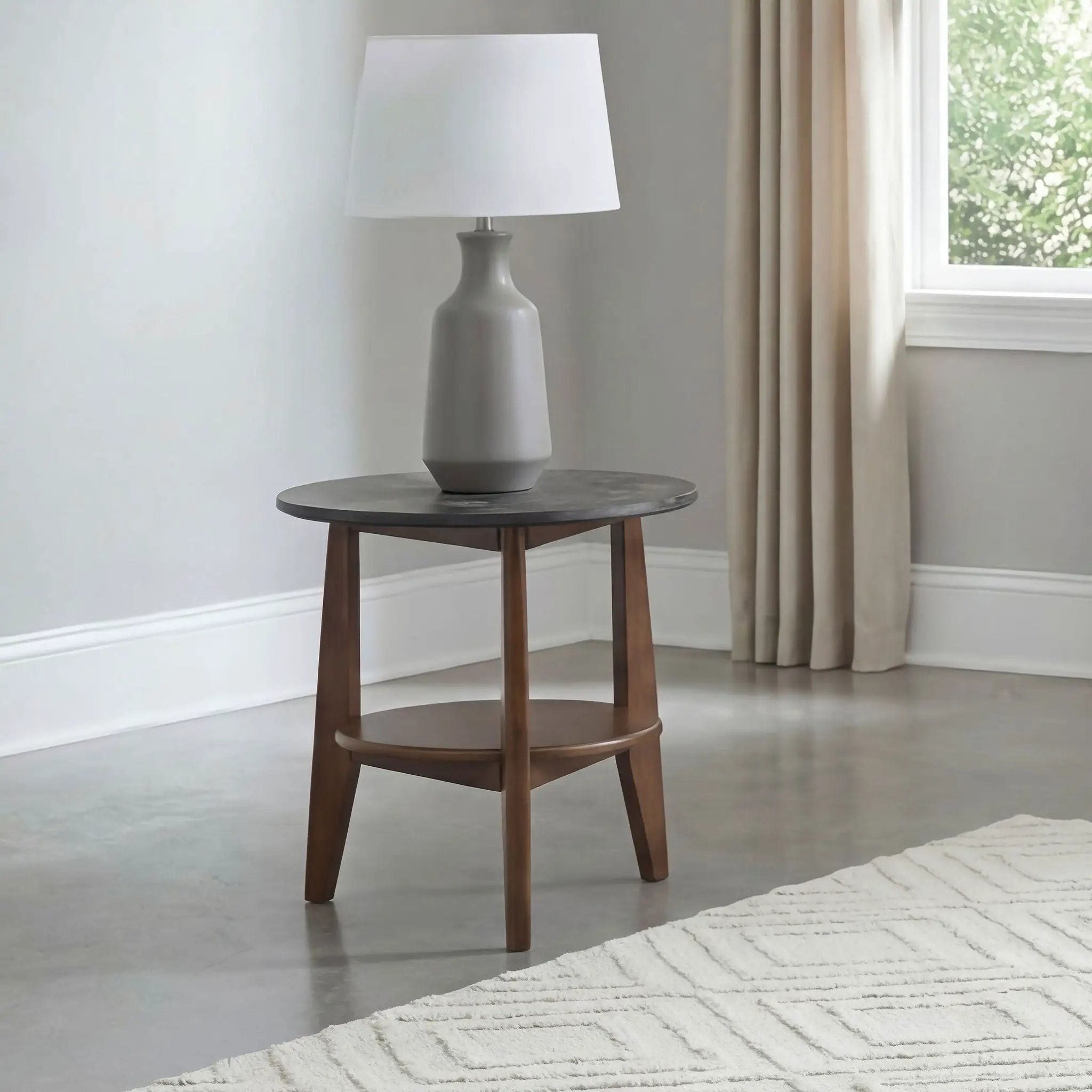 Bradley Round SmartTop End Side Table Smokey Grey and Dark Brown by Unique Piece Furniture