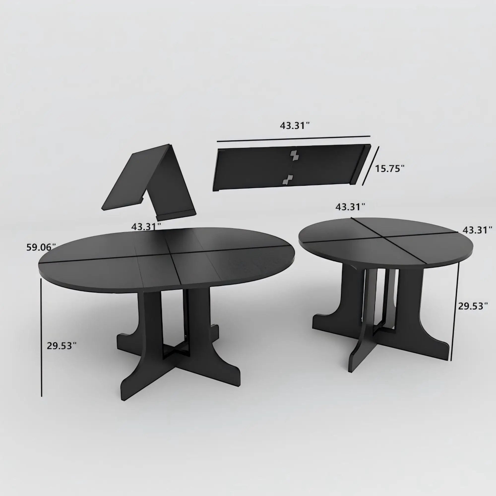 Dining Table For Farmhouse Kitchen Expandable Oval Table Top With Removable Leaf Trestle X Shaped Base - Black by HouseOfZazla
