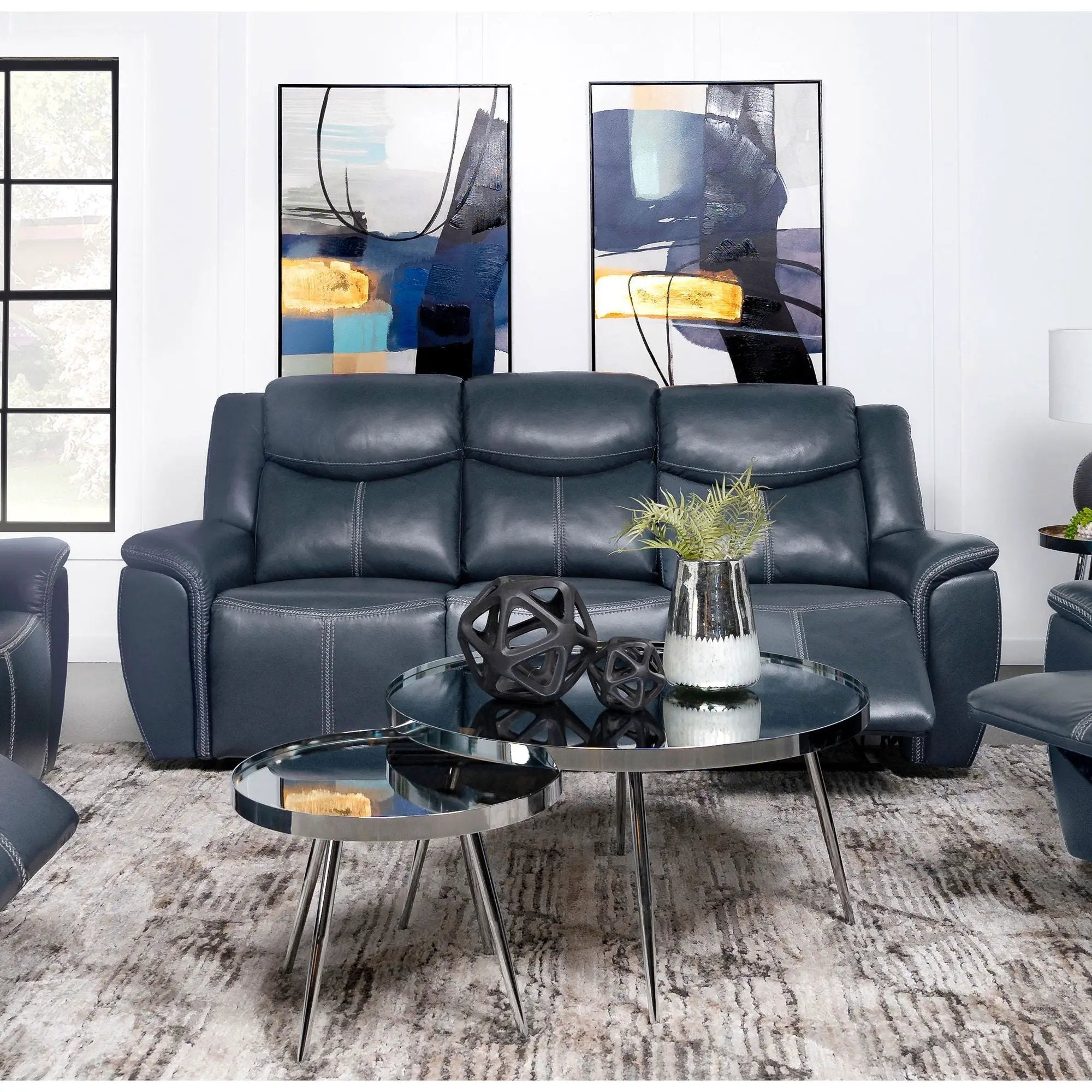 Stanwicke - Motion Reclining Sofa With Drop Down Table - Blue by HouseOfZazla