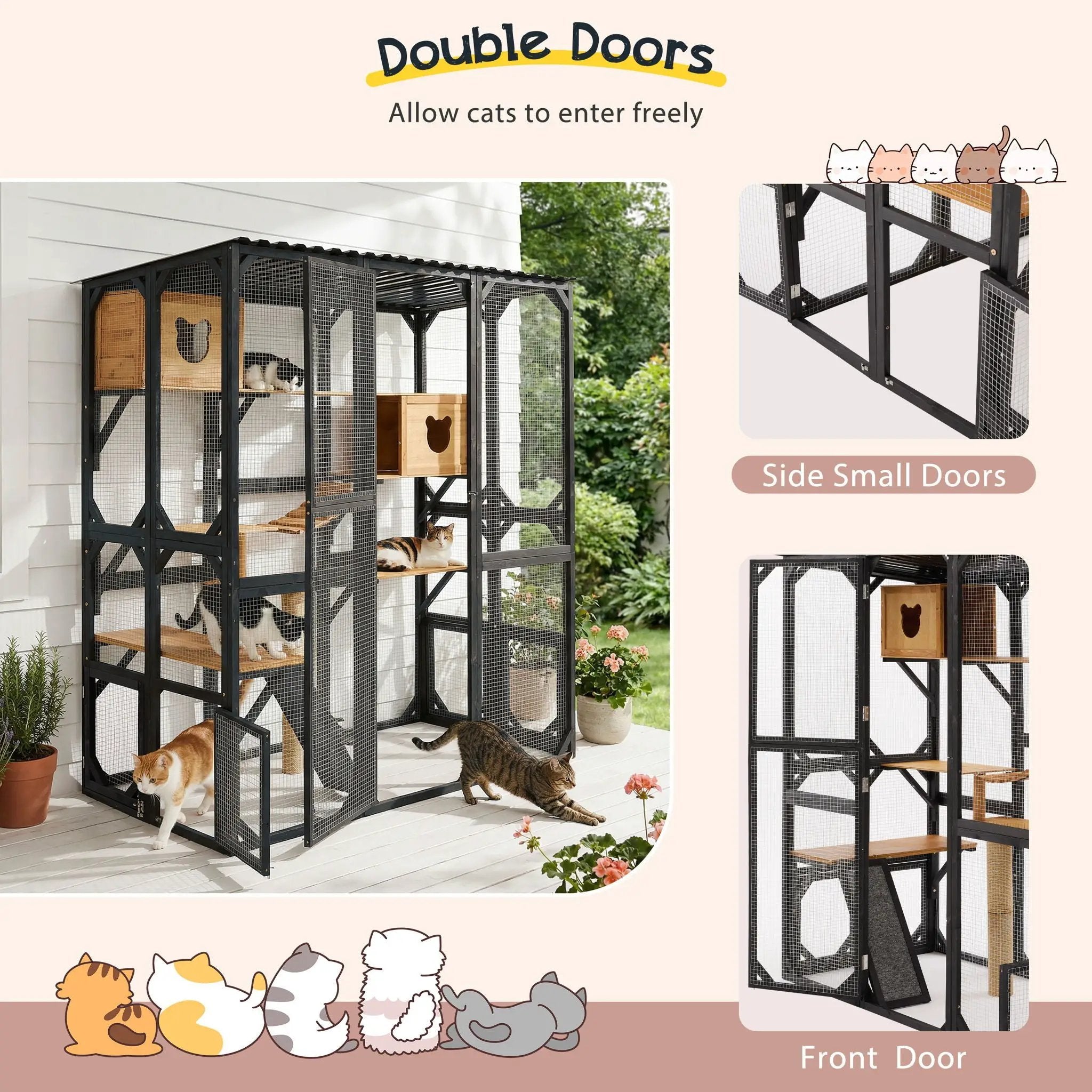 Outdoor Cat Enclosure With Sleeping Houses, Jumping Platforms, Scratching Post by HouseOfZazla