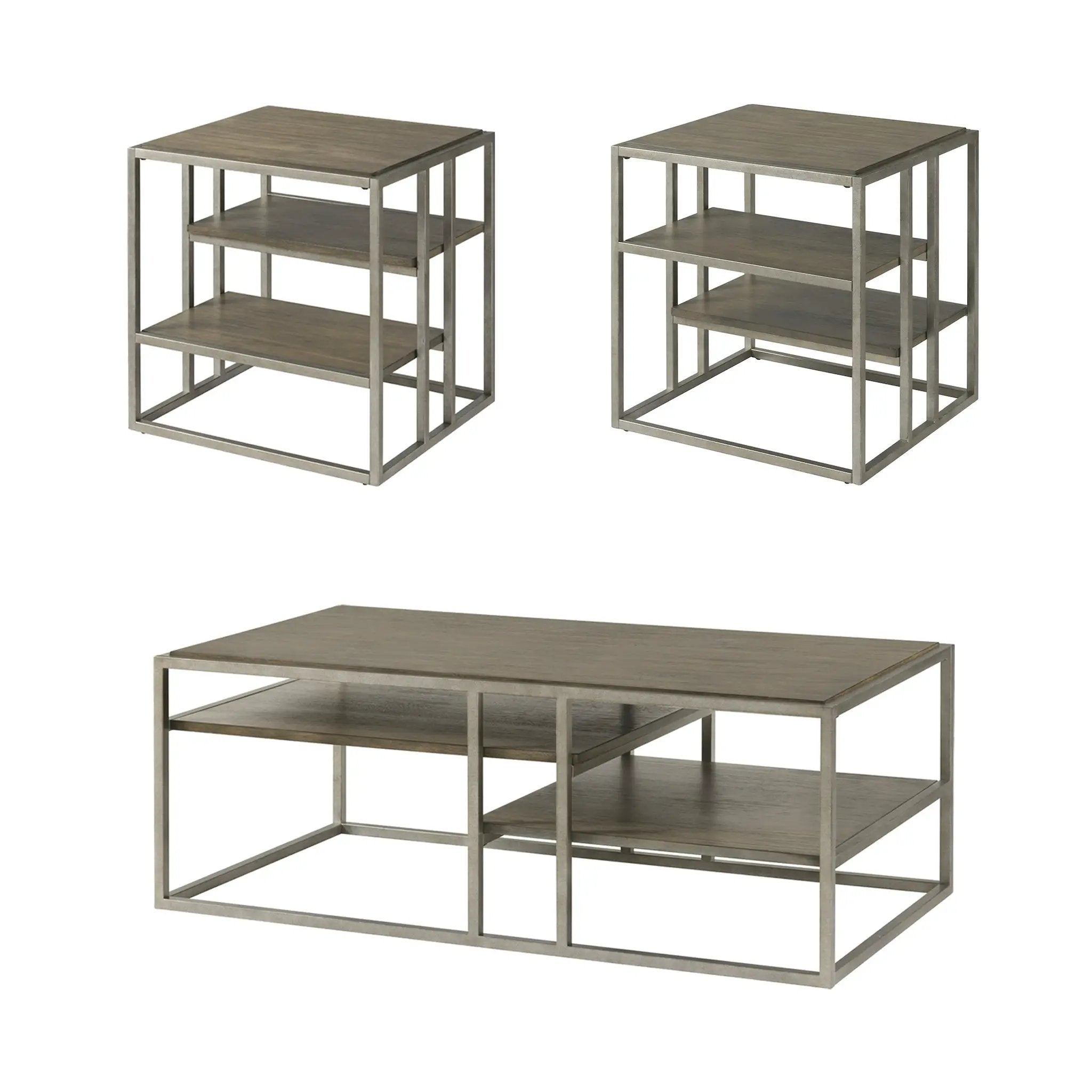 Padena 3-Piece Metal Frame Wood Living Room Coffee Table and 2 End Tables Set by HouseOfZazla