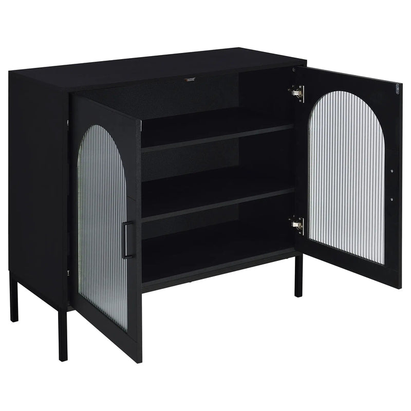 Jess 2-door Arched Fluted Glass Accent Cabinet Black by Unique Piece Furniture