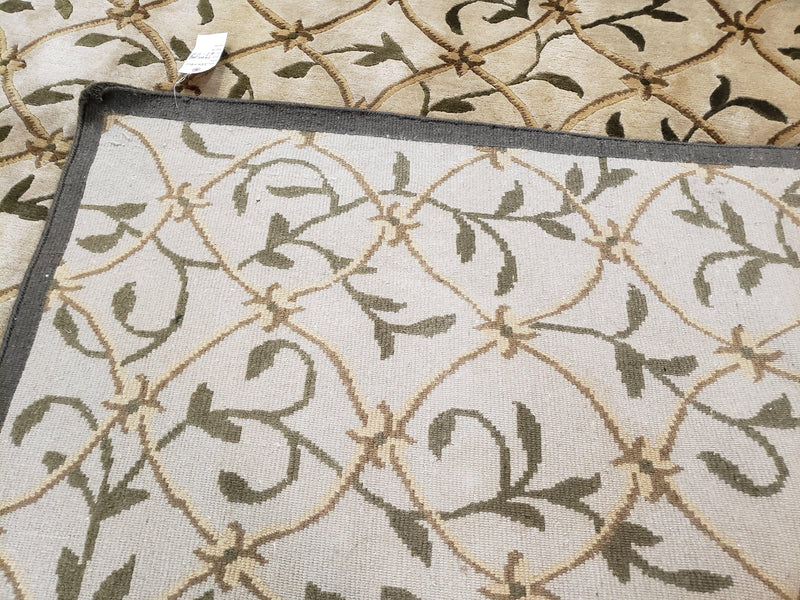 Vintage Tibetan Nepalese Area Rug 9x12, Wool Hand-Knotted, Beige Nepali Soft Pile Carpet, 9 x 12 Living Room Modern Dining Room Rug by Jewel Rugs