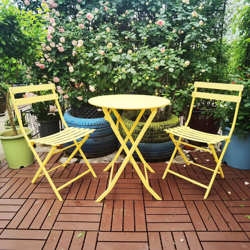 3 Piece Patio Bistro Set Of Foldable Round Table And Chairs by HouseOfZazla