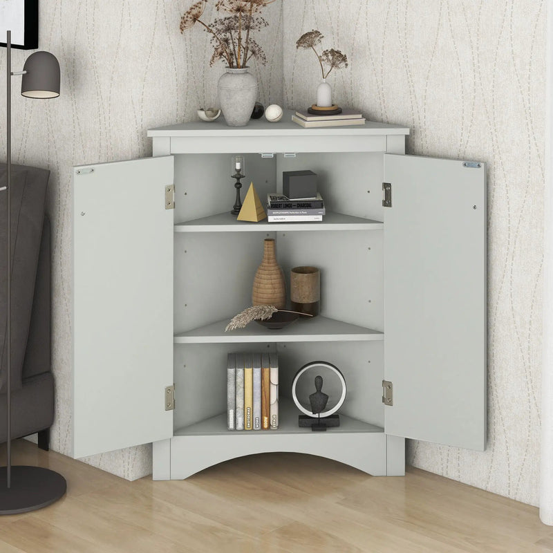 Triangle Bathroom Storage Cabinet With Adjustable Shelves, Freestanding Floor Cabinet For Home Kitchen by Unique Piece Furniture