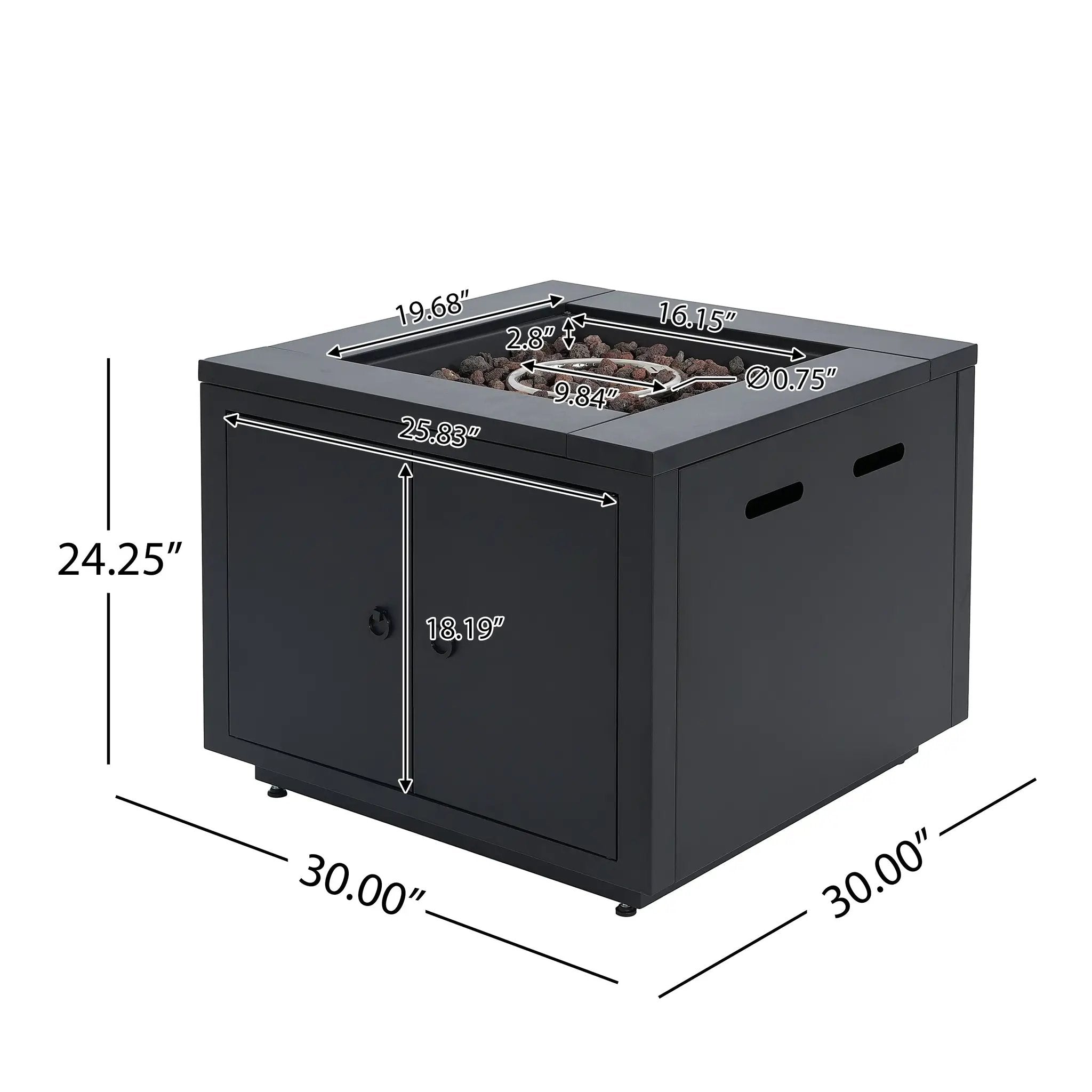 30inch Square Steel Fire Pit Table, in Black,40000BTU by HouseOfZazla