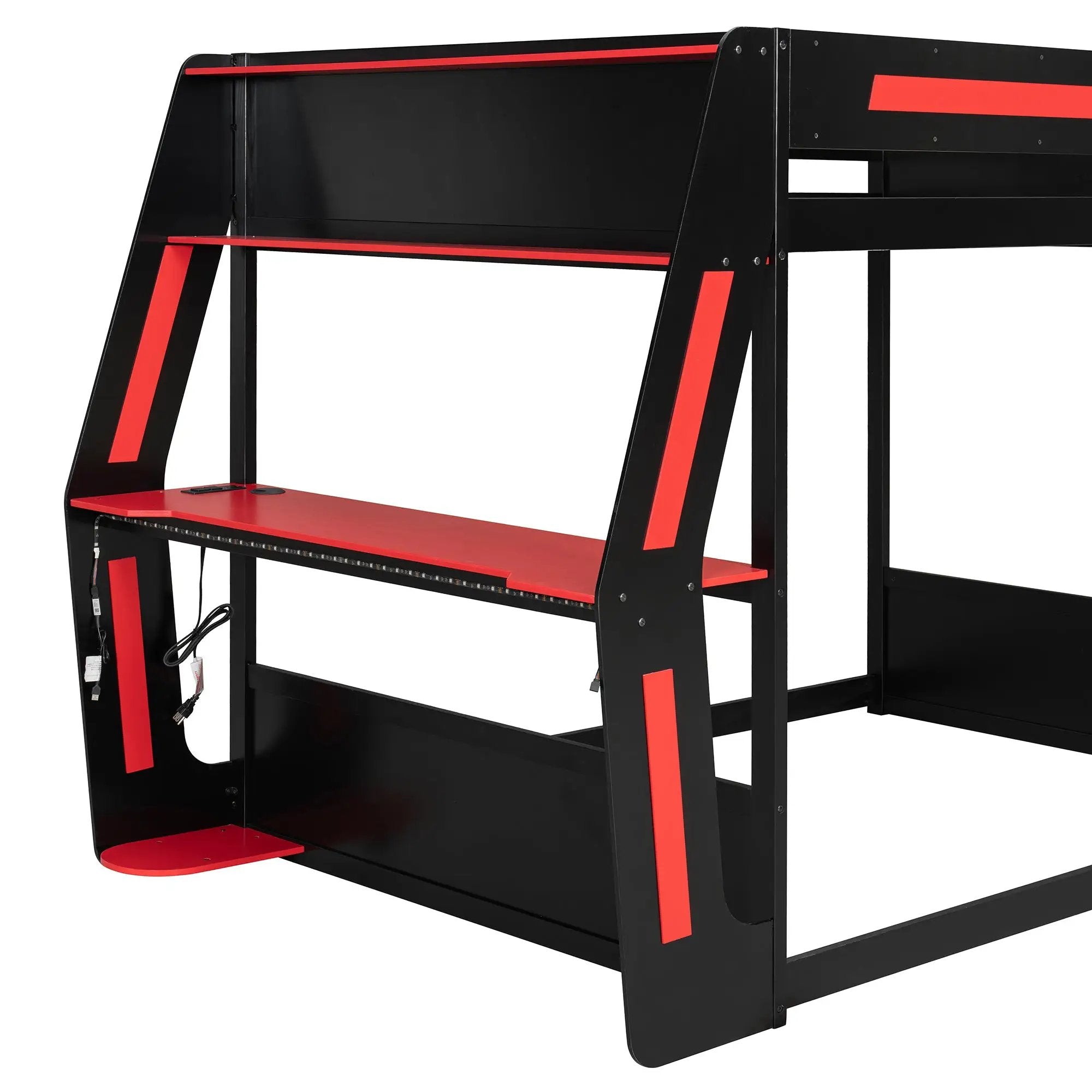 Full-Size Gaming Bunk Bed with Side-Mounted Oversized RGB Desk by HouseOfZazla