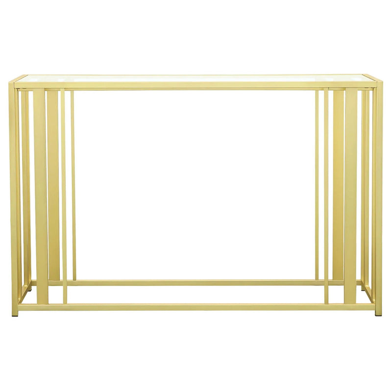 Adri Glass Top Entryway Console Table Matte Brass by Unique Piece Furniture