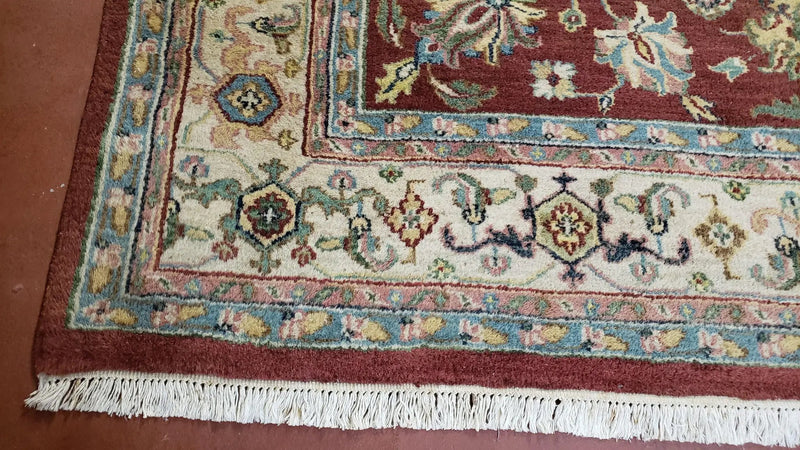 8x12 Indo-Mahal Rug, Floral Allover, Red & Beige, Wool Vintage Handmade Traditional Carpet by Jewel Rugs