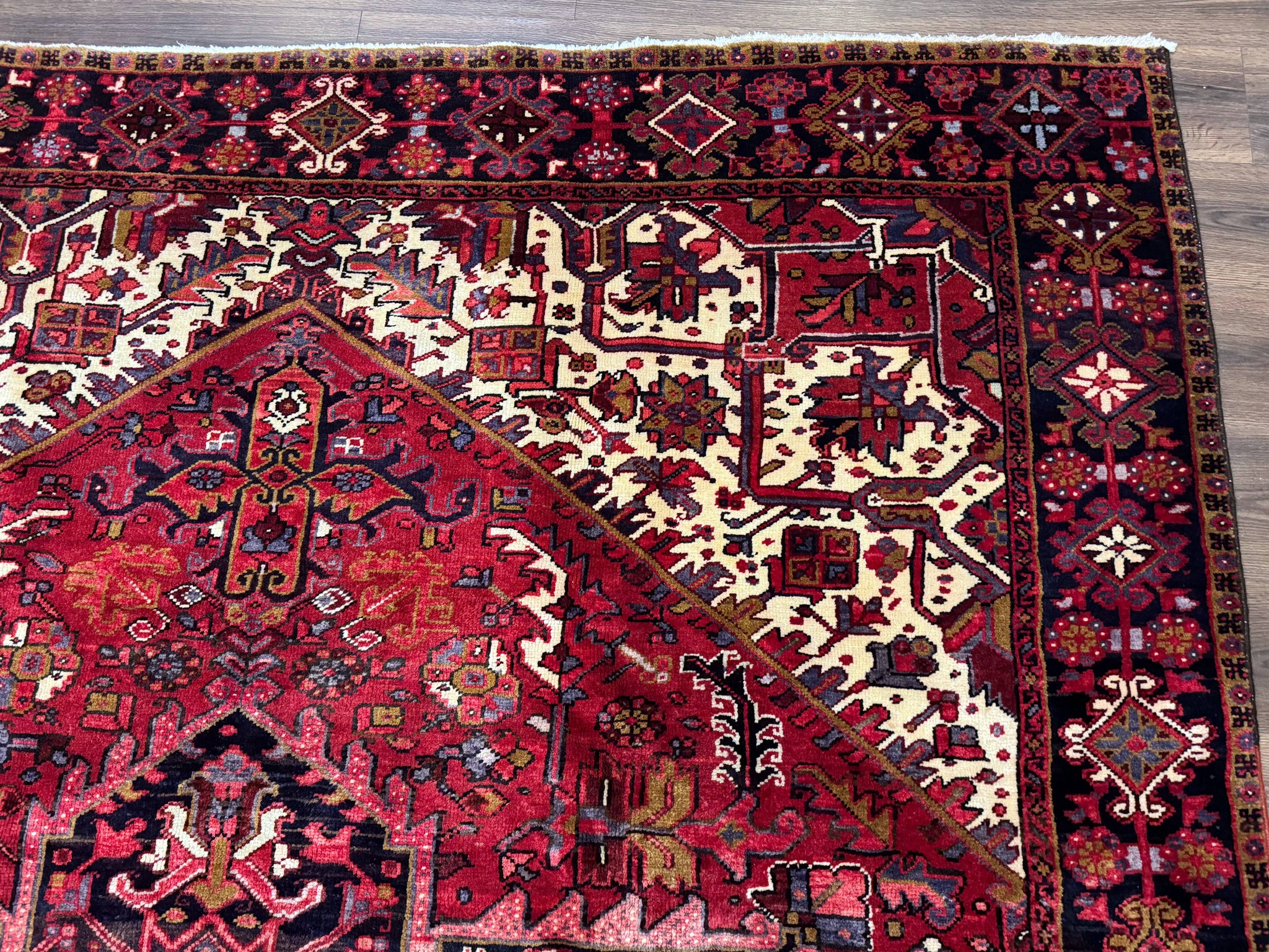 Persian Heriz Rug 8x11, Geometric Design, Red & Cream by Jewel Rugs