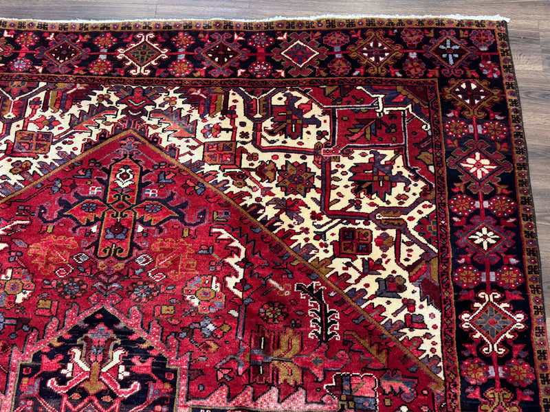 Persian Heriz Rug 8x11, Geometric Design, Red & Cream by Jewel Rugs