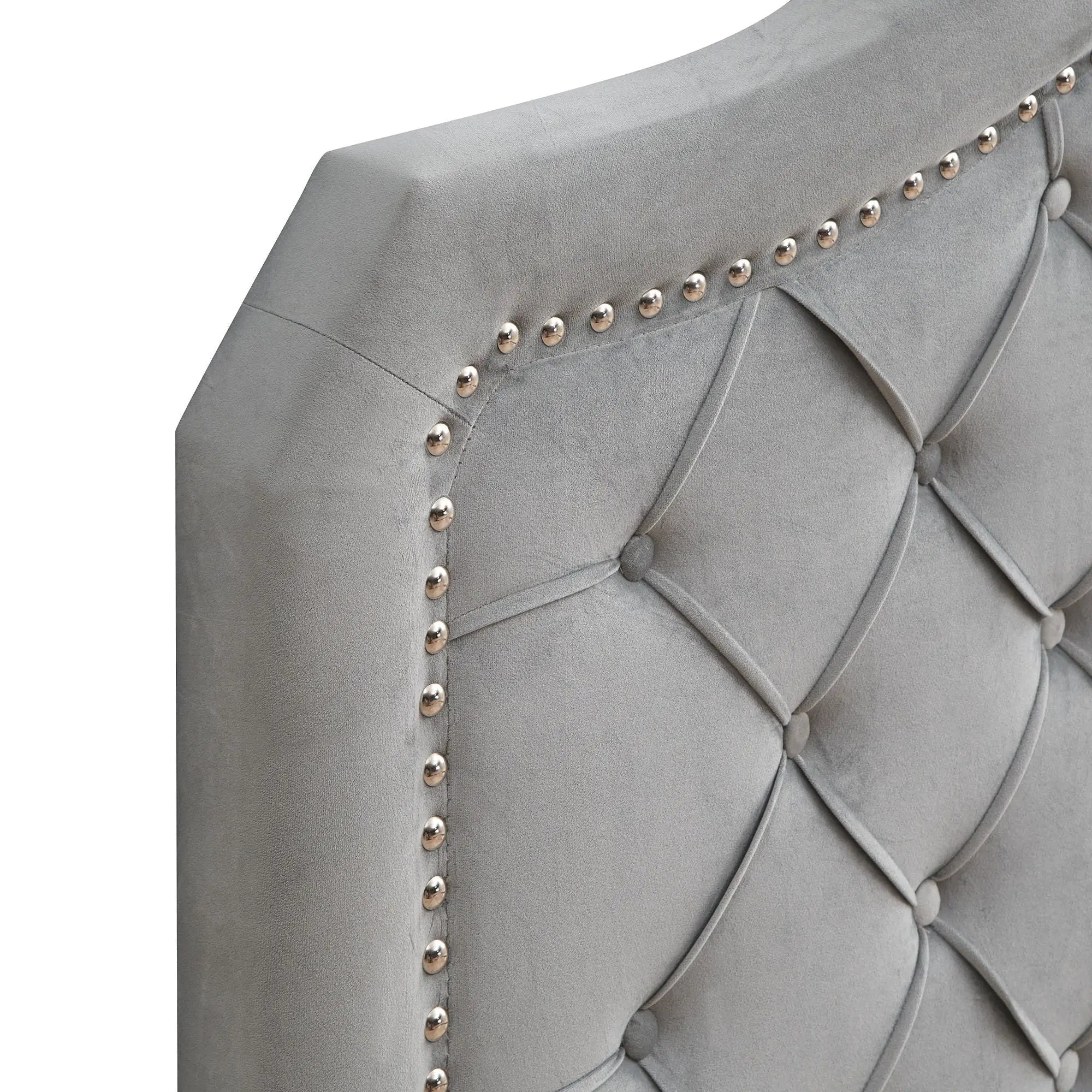 Queen Platform Upholstered Bed Button Tufted With Curve Design, Strong Wood Slat Support - Gray by HouseOfZazla