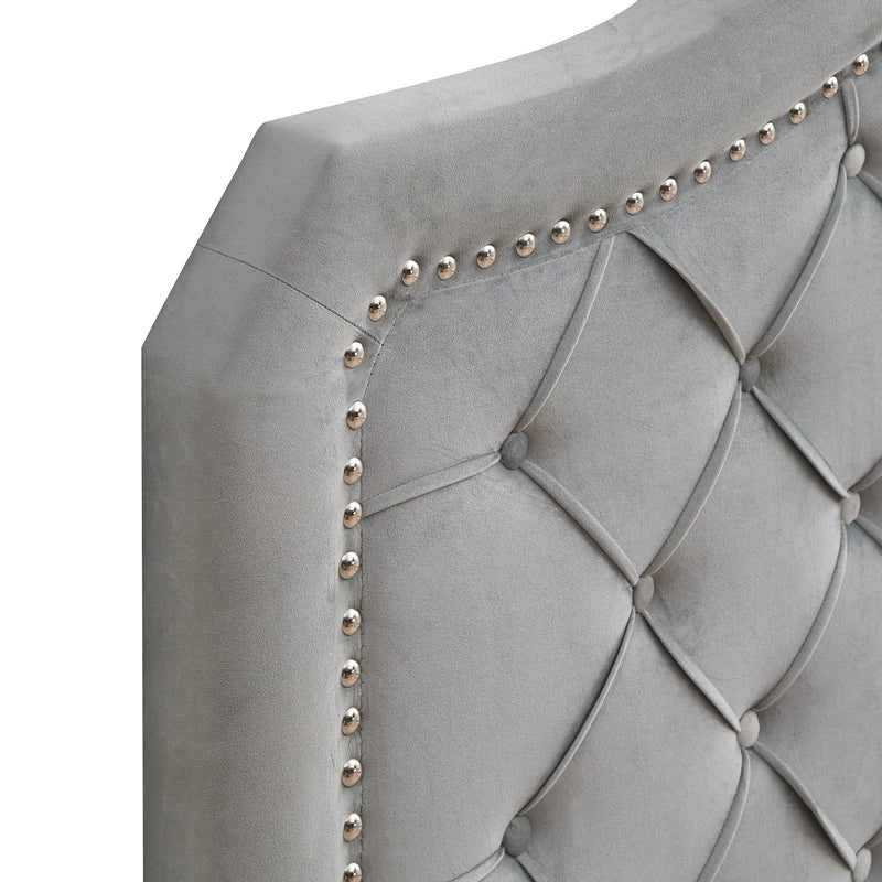 Queen Platform Upholstered Bed Button Tufted With Curve Design, Strong Wood Slat Support - Gray by HouseOfZazla