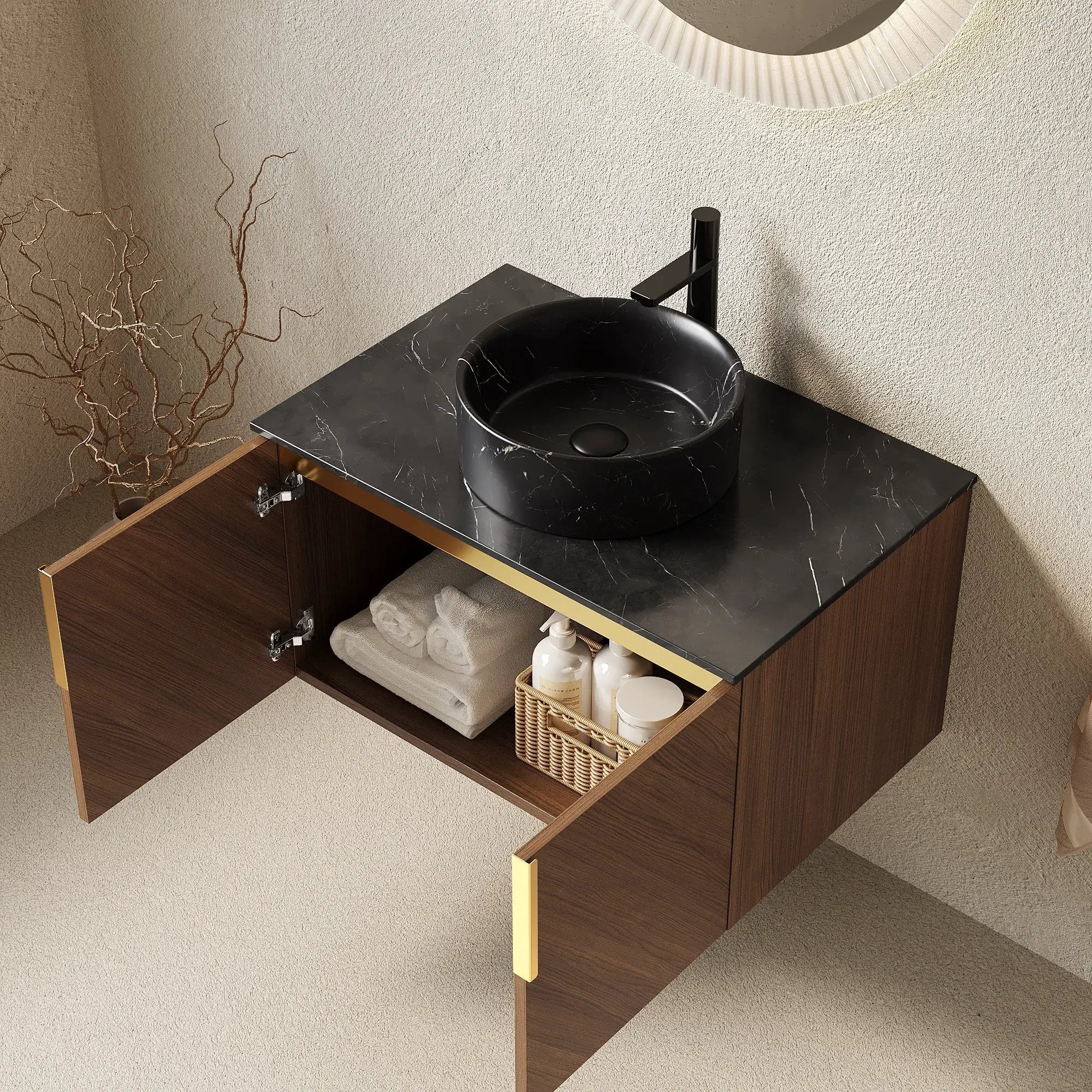 ARAI 30" Bathroom Vanity & Sink, Wall-Mounted Plywood Cabinet with Double Doors by HouseOfZazla