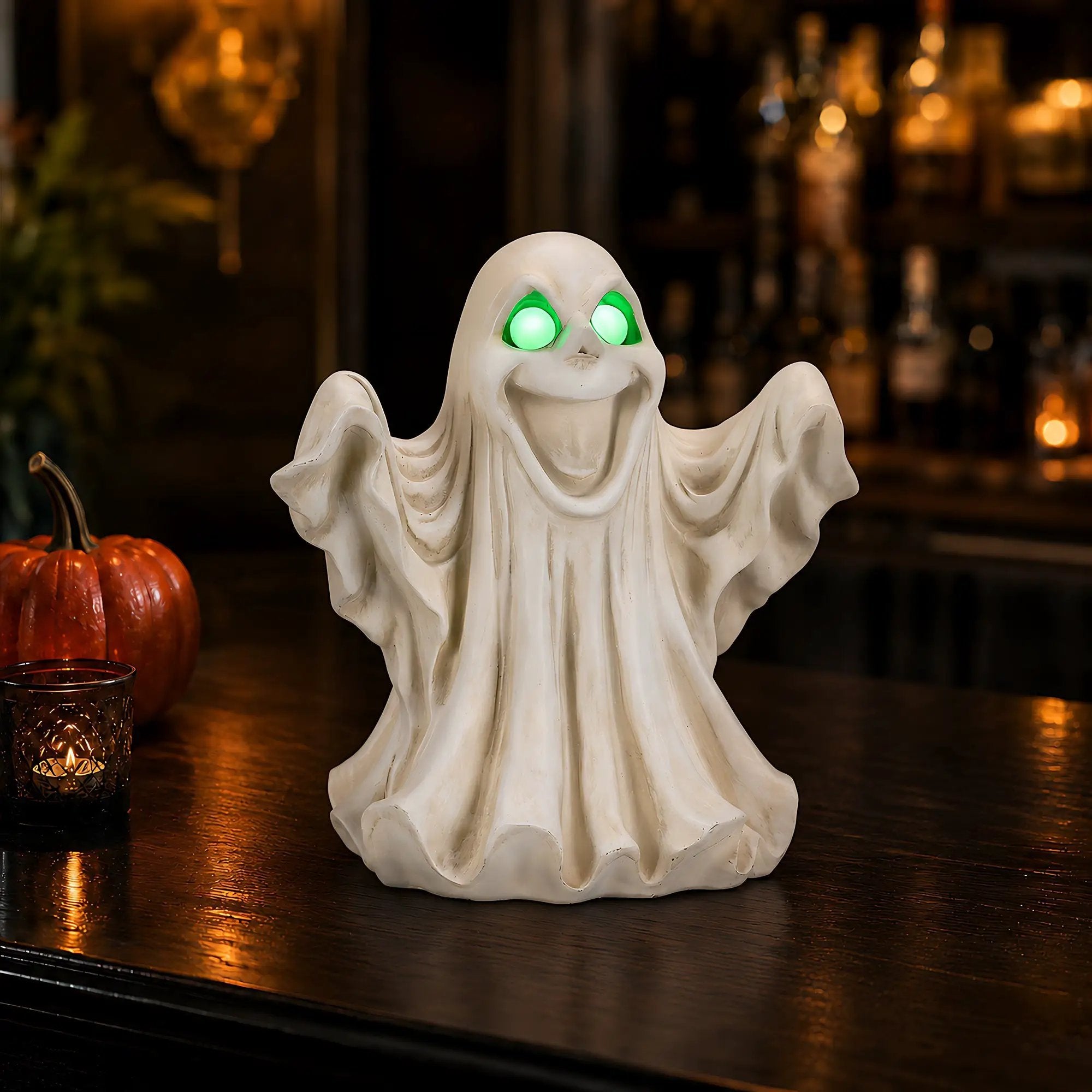 Halloween Ghost Figurine - LED Light Up with Glowing Eyes by HouseOfZazla