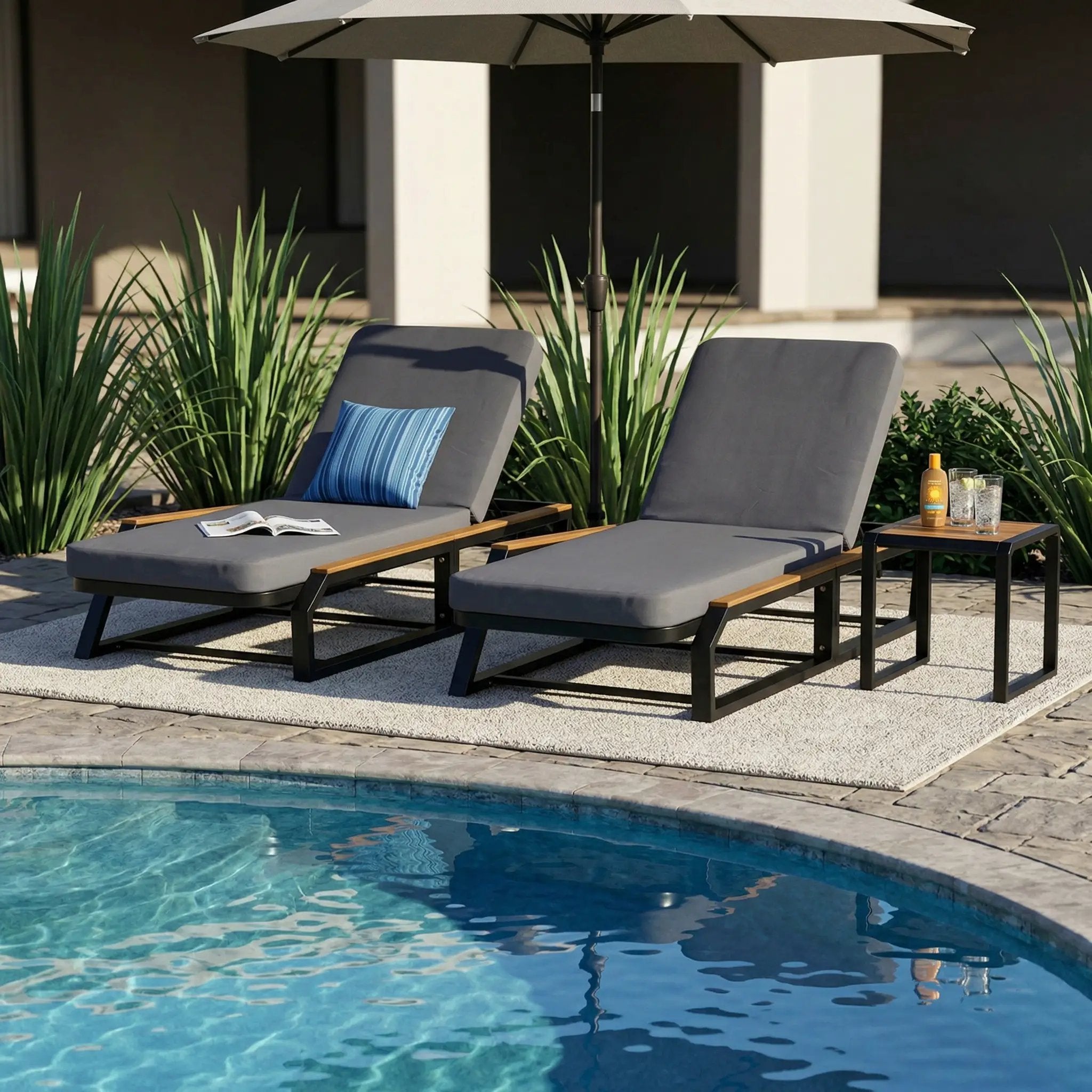 5-Piece Outdoor Chaise Lounge Set, 2 Adjustable Recliners by HouseOfZazla