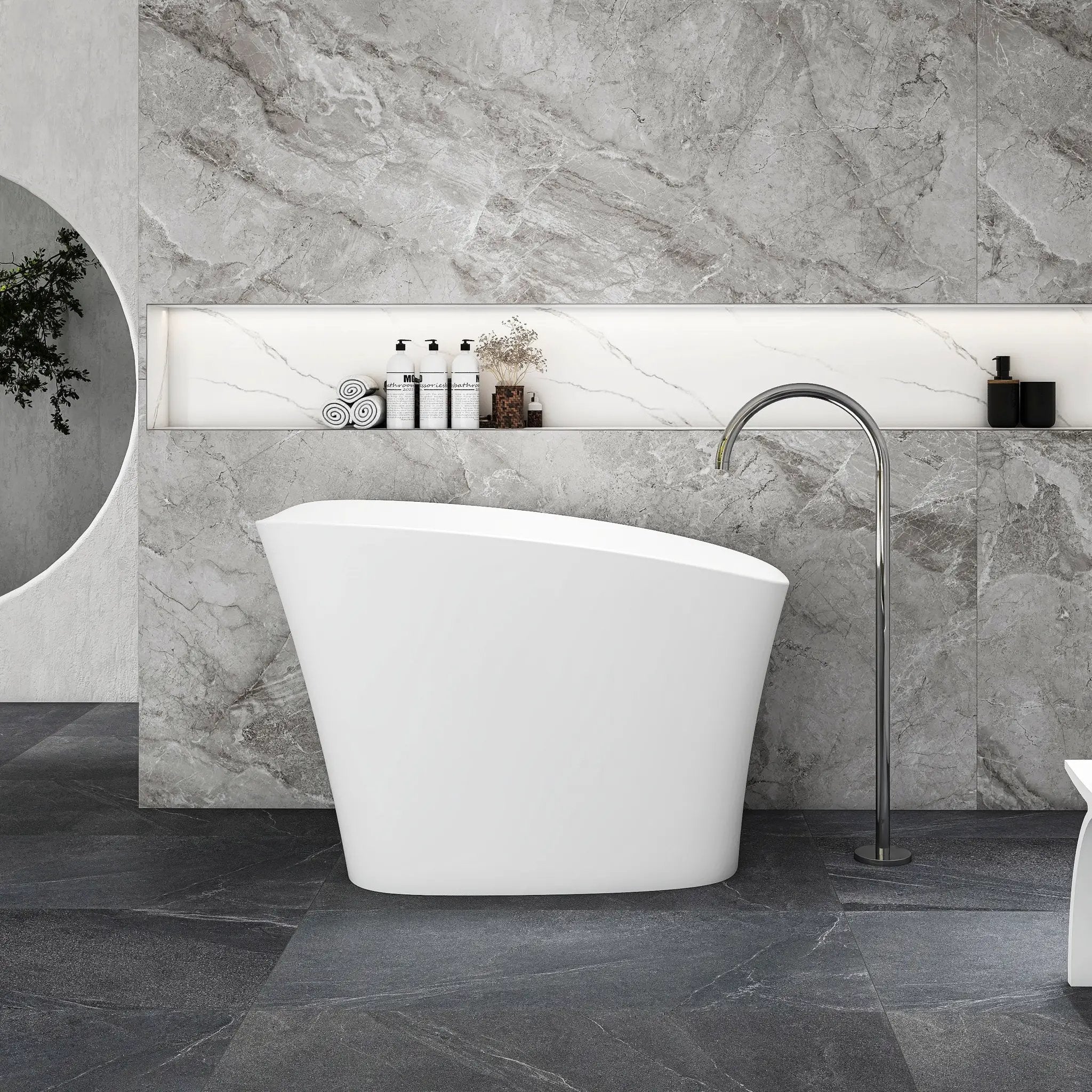 51-Inch Freestanding Solid Surface Deep Soaking Bathroom Bathtub with Seat by HouseOfZazla
