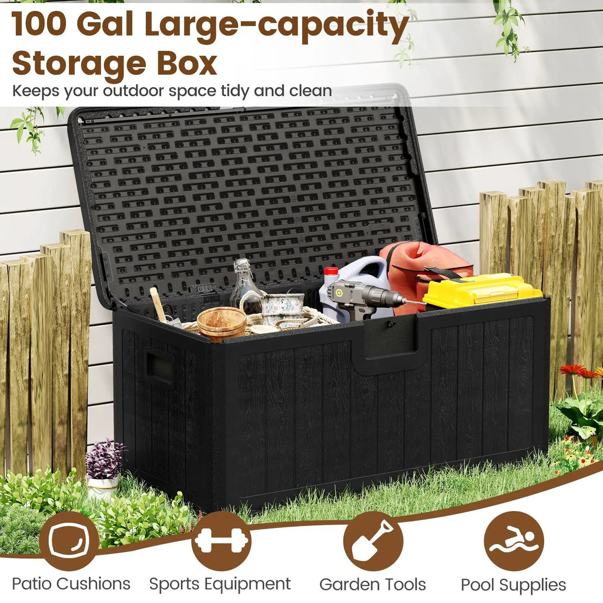 100 Gallon Large Deck Box with Lockable Lid for Patio, photo 8 of 32