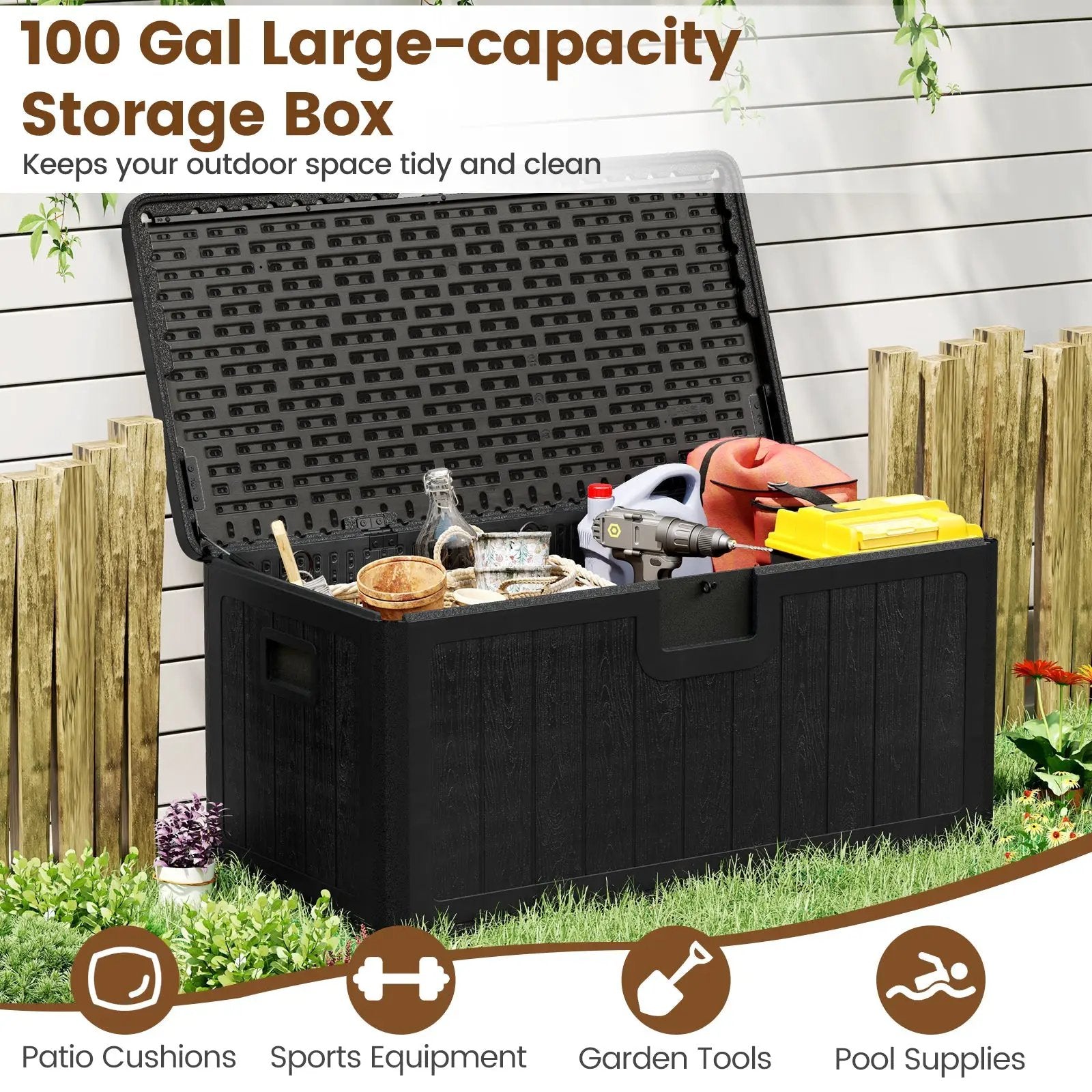 100 Gallon Large Deck Box with Lockable Lid for Patio by DirectDeals