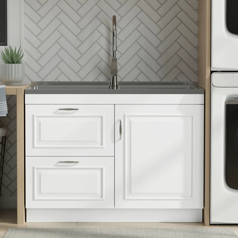 Darwin - Laundry Utility Sink And Cabinet With Dual Sinks, Pull Out Faucet - White by HouseOfZazla